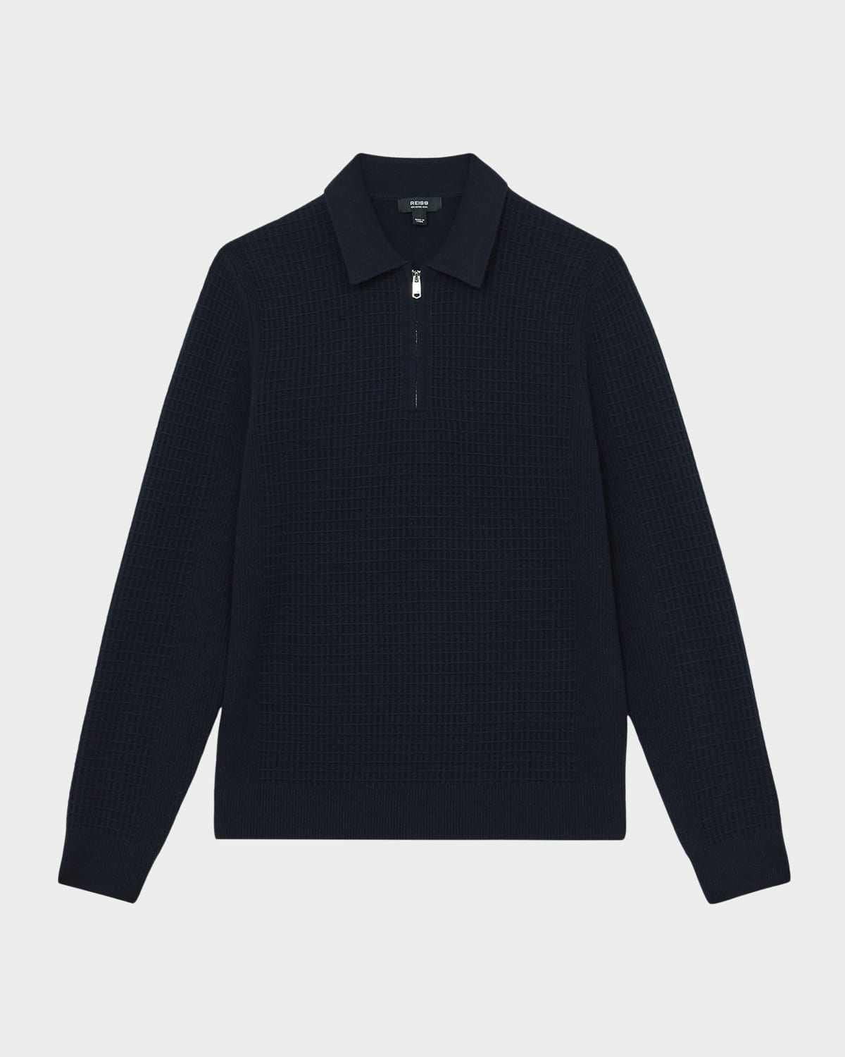Reiss Men's Hamilton Wool Waffle-knit Half-zip Polo Shirt In Blue