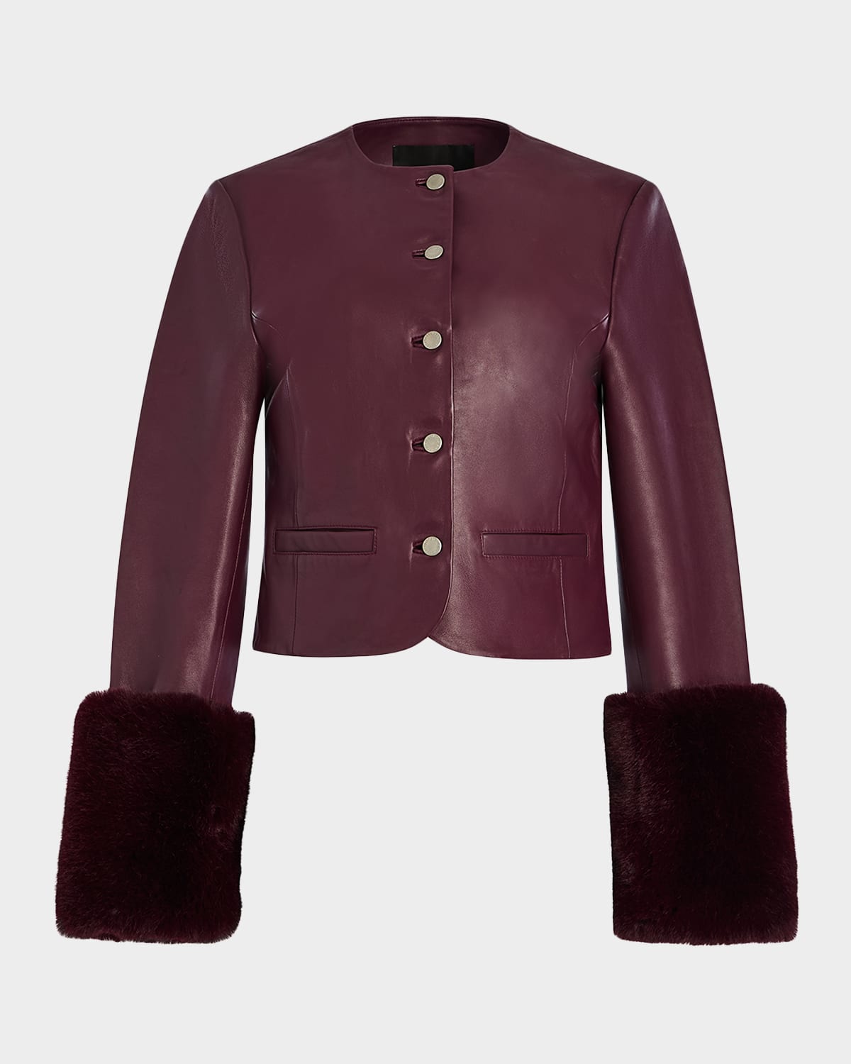Retroféte Talvi Leather Jacket With Faux Fur Cuffs In Burgundy