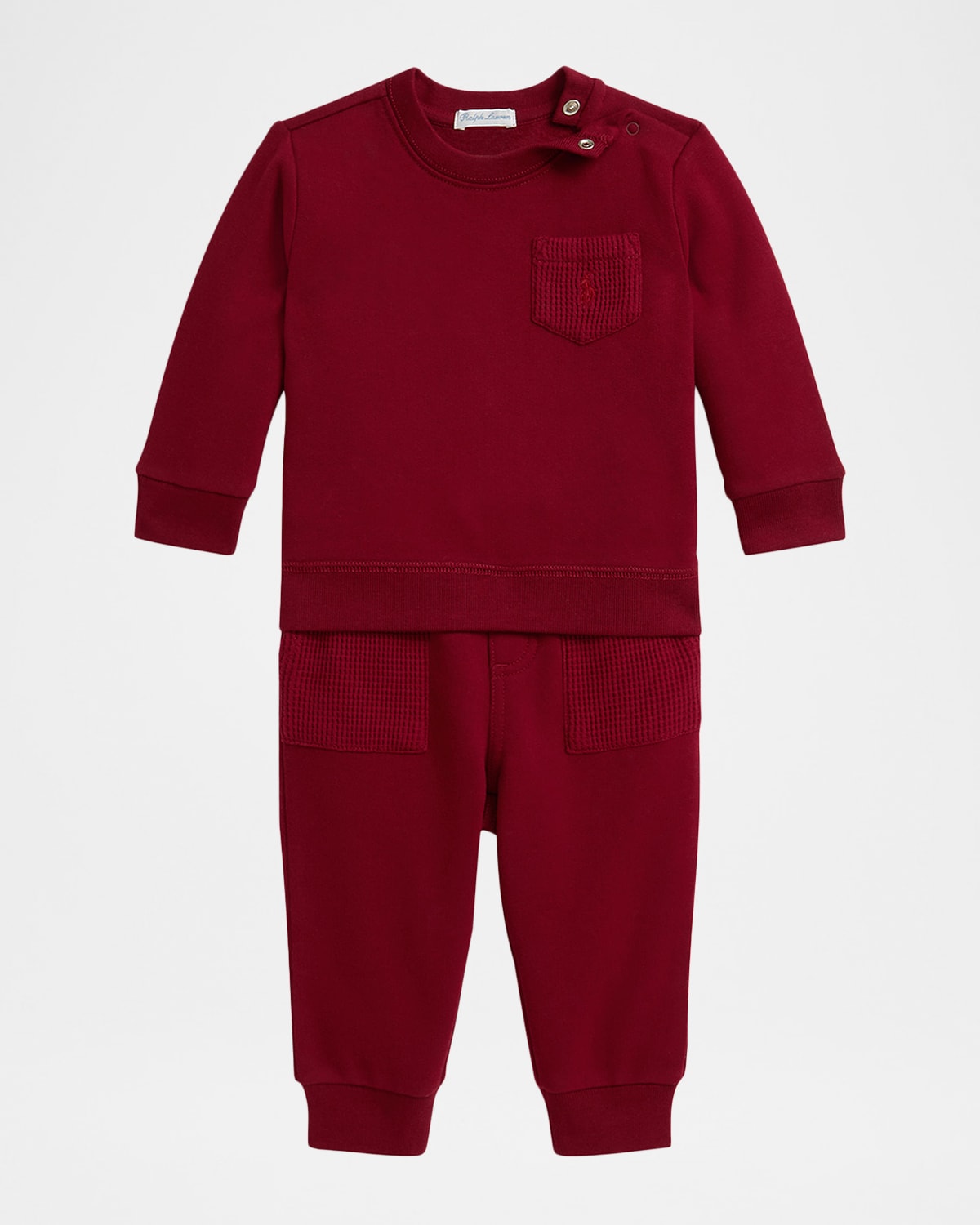 Ralph Lauren Boy's Waffle-trim Sweatshirt & Jogger Pants Set In Burgundy