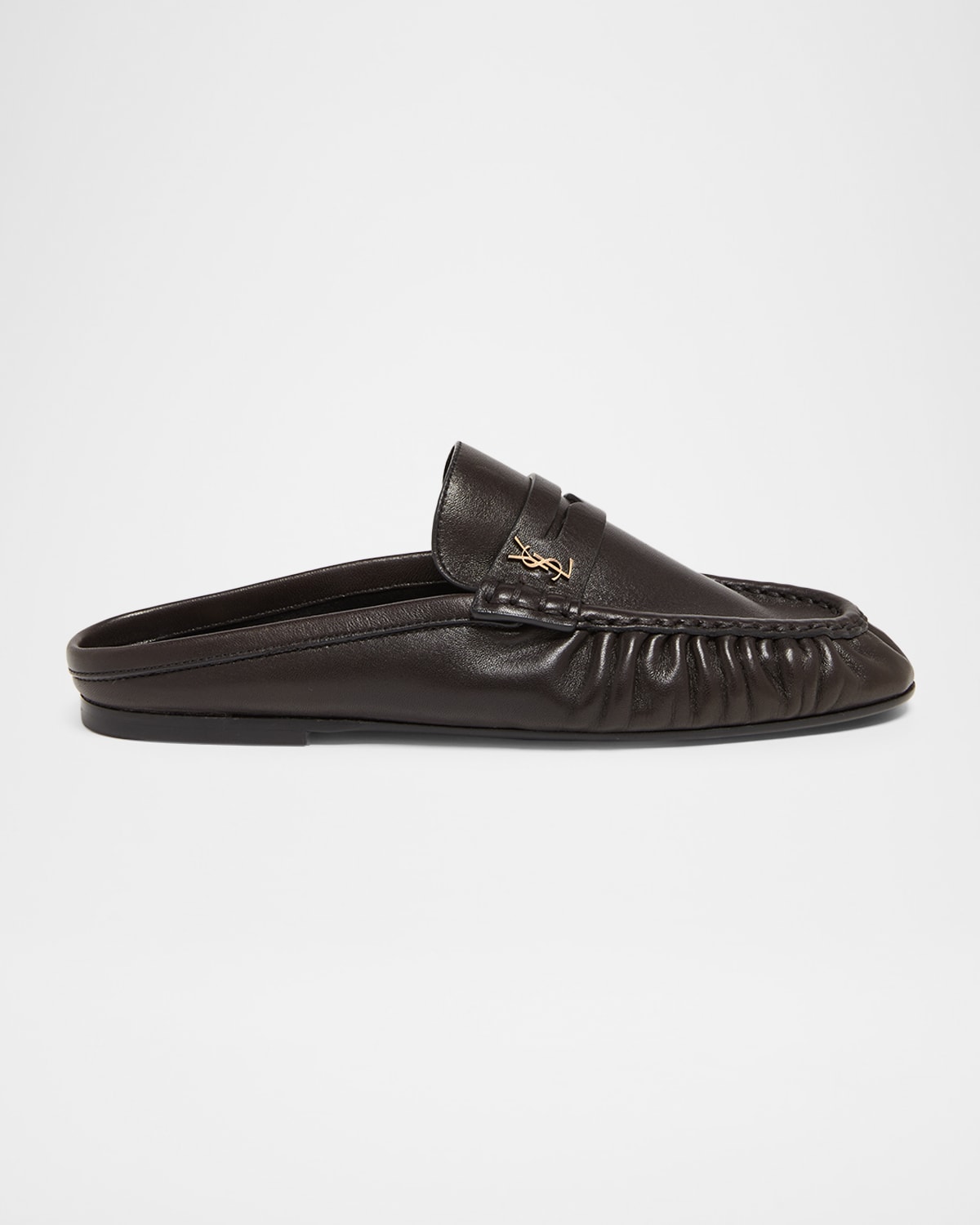 Saint Laurent Le Loafer Leather Penny Loafer Mules In Brown