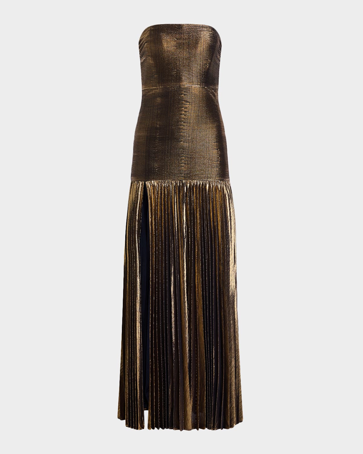 Retroféte Helene Metallic Strapless Drop-waist Gown In Multi