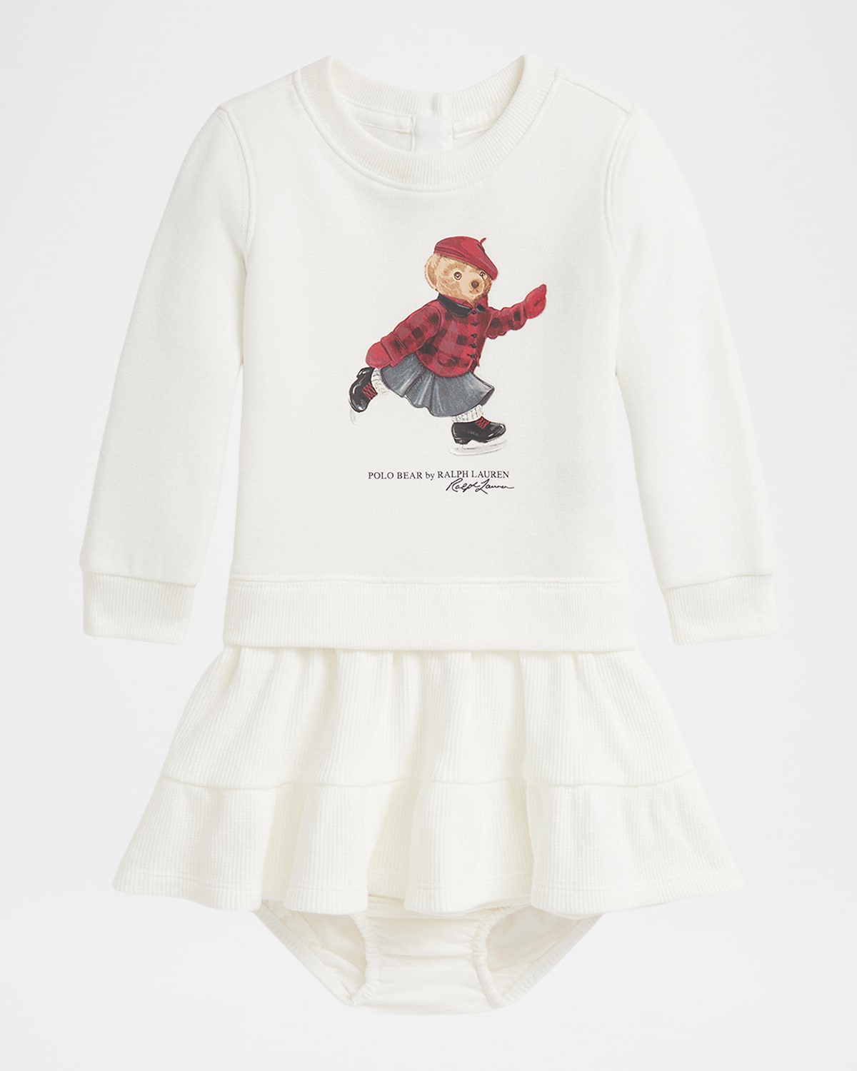Ralph Lauren Girl's Polo Bear Fleece Dress & Bloomers In White
