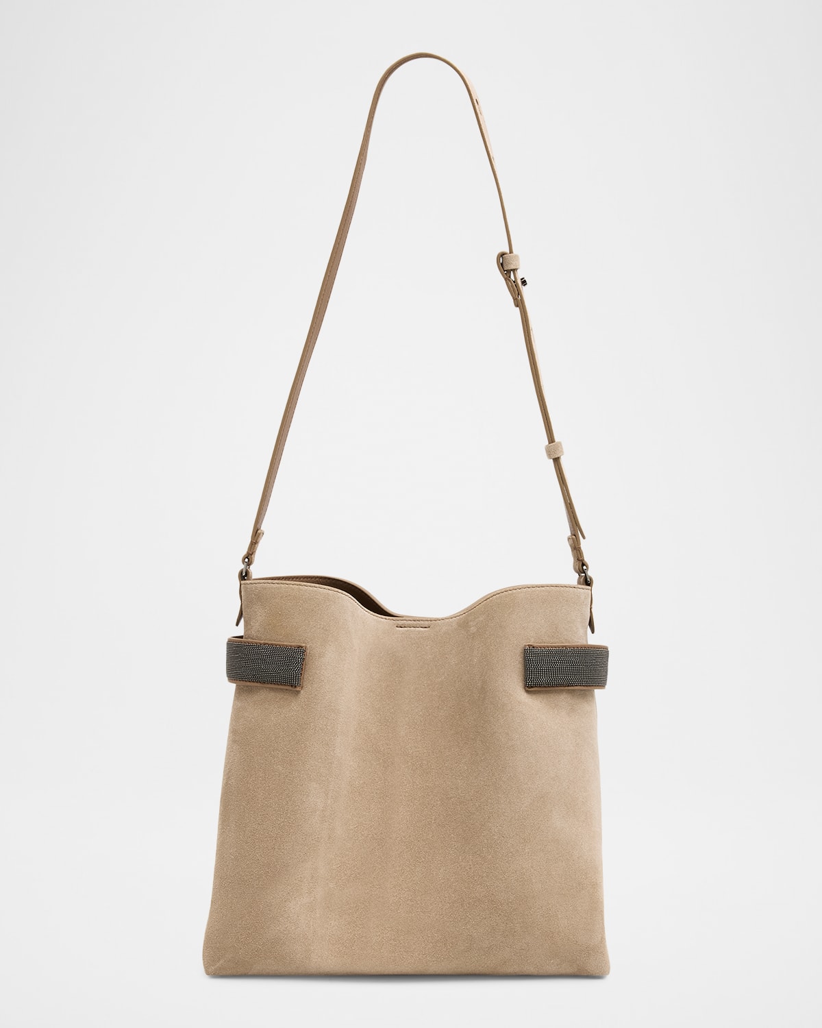 Brunello Cucinelli Monili-trim Suede Crossbody Bag In Blue