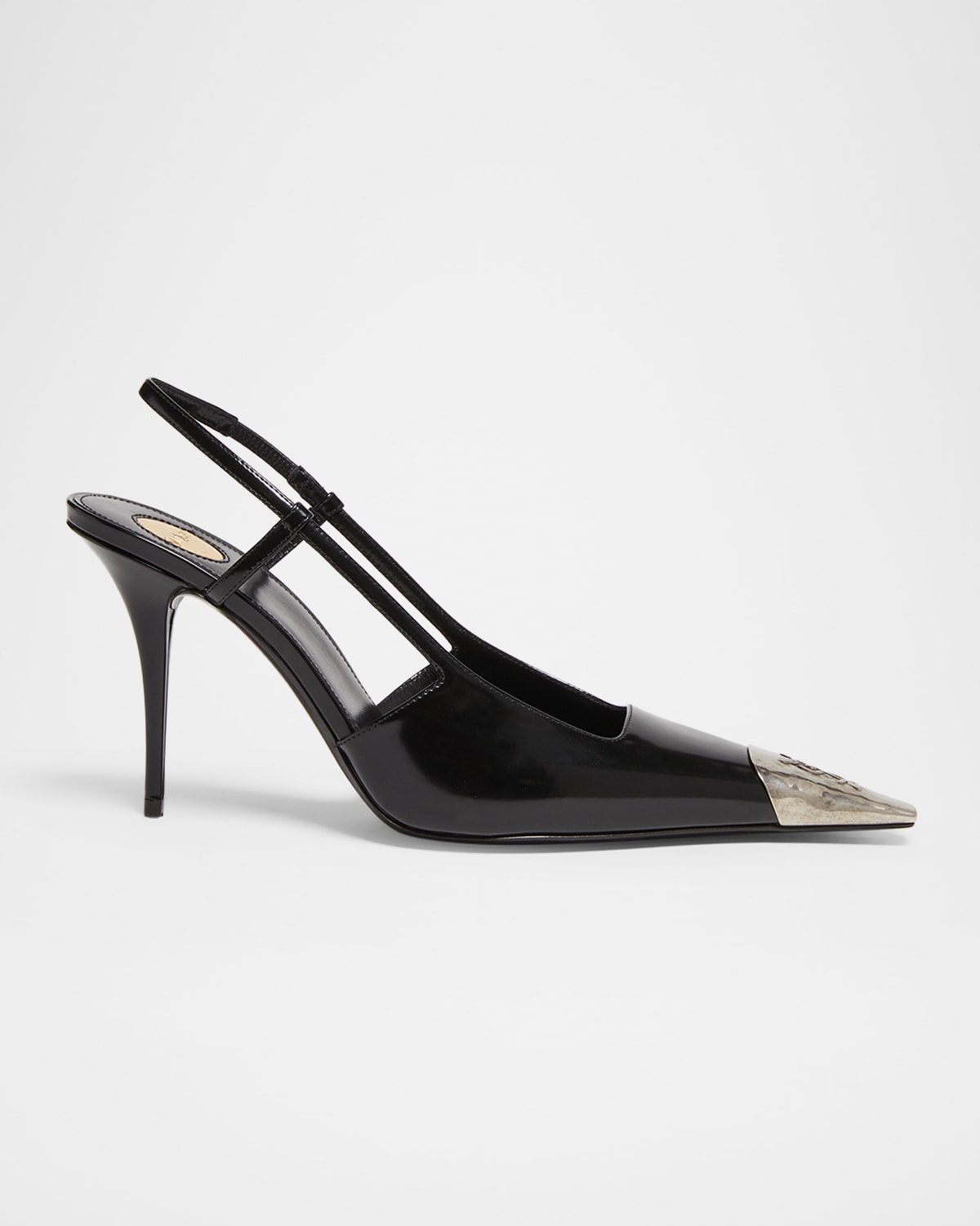 Saint Laurent Jeanne Slingback Pumps In Glazed Leather With Metal Toe Shoes In Black