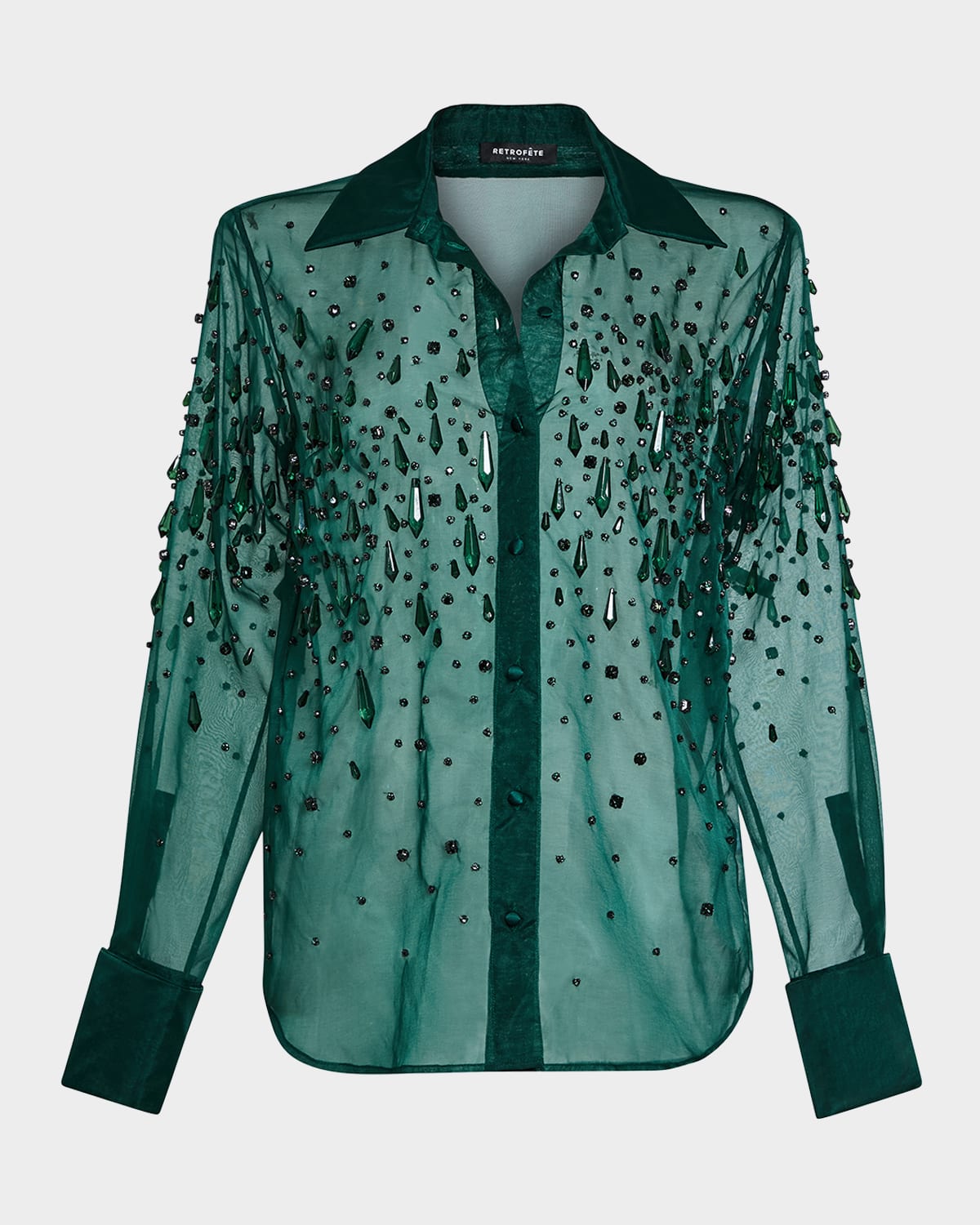Retroféte Aubriella Embellished Long-sleeve Shirt In Green