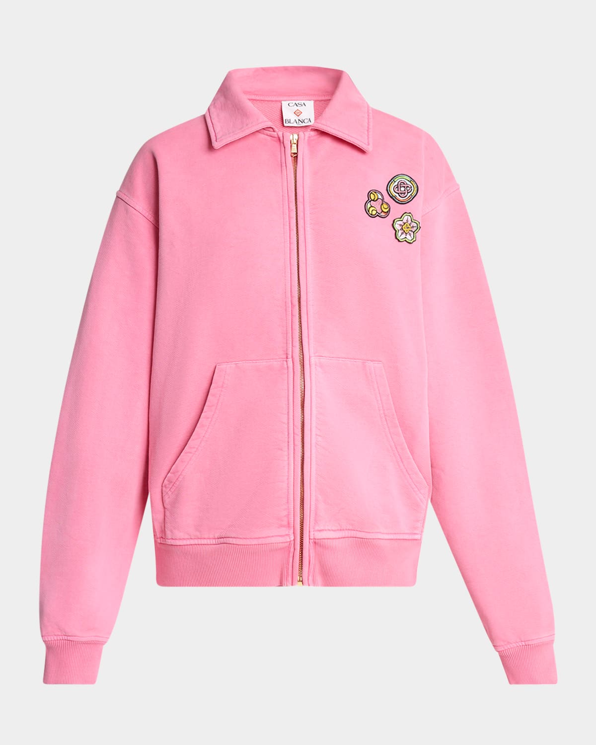 Casablanca Sport Patches Collared Zip Sweatshirt In Pink