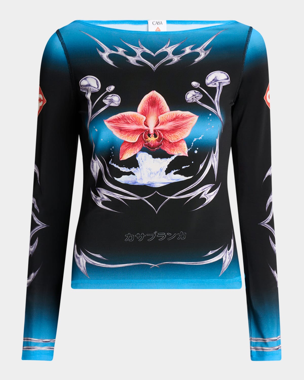 Casablanca Graphic-print Slinky Jersey Long-sleeve Blouse In Multi