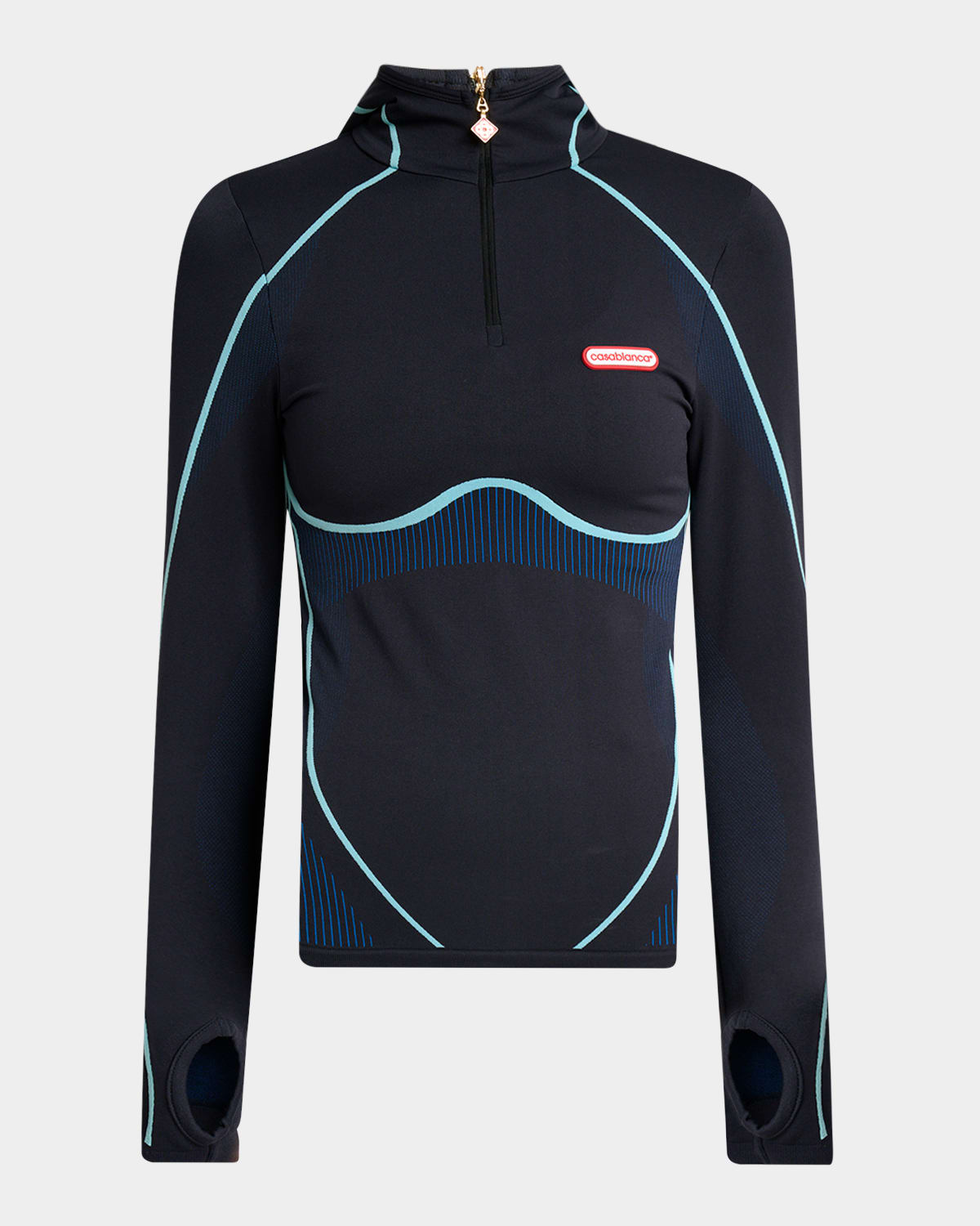 Casablanca Form-fitting Hooded Shirt With High Collar And Contour Detailing In Black