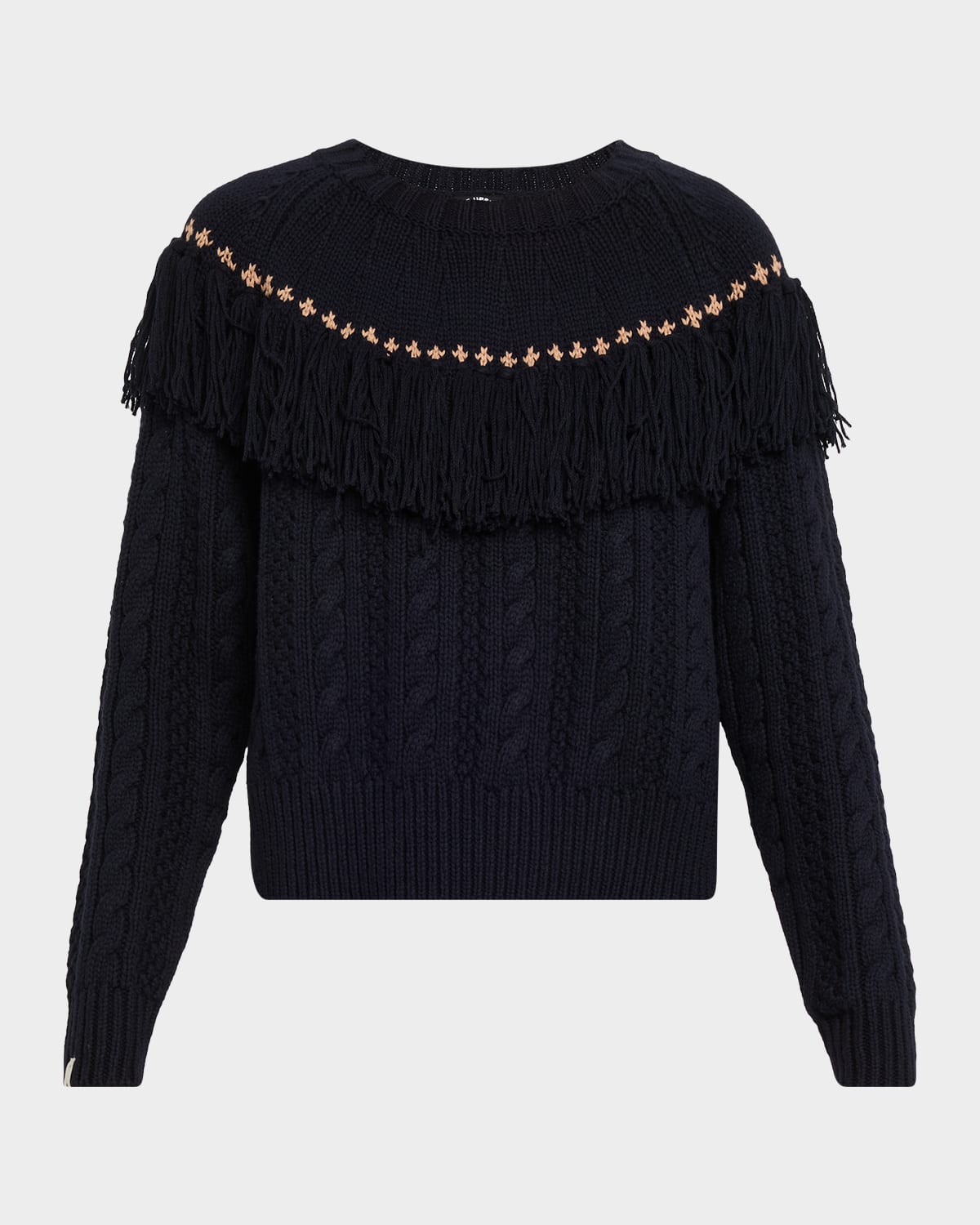 The Upside Clara Tassel Cable Knit Crewneck Sweater In Blue