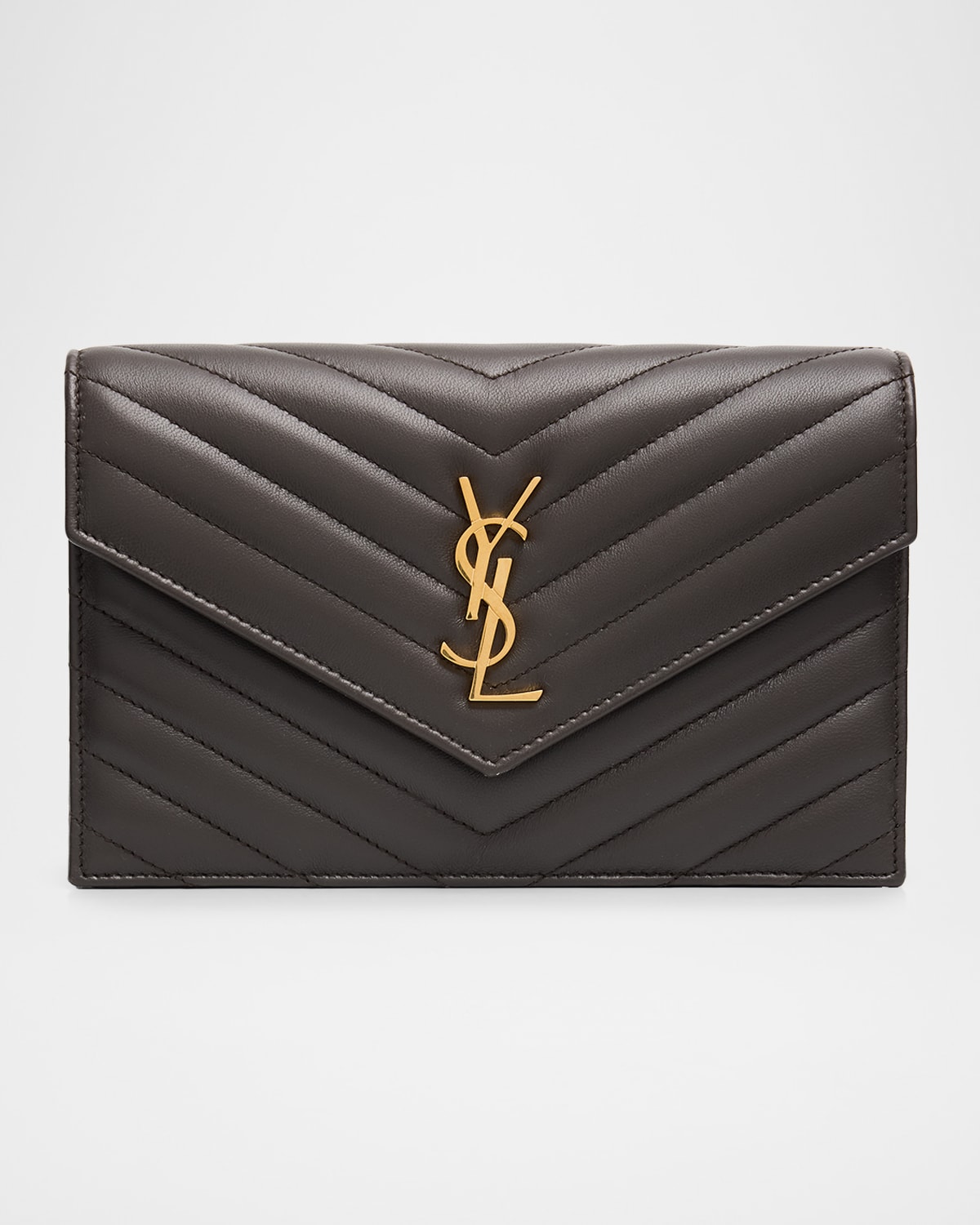 Saint Laurent Small Ysl Wallet On Chain In Grain Leather