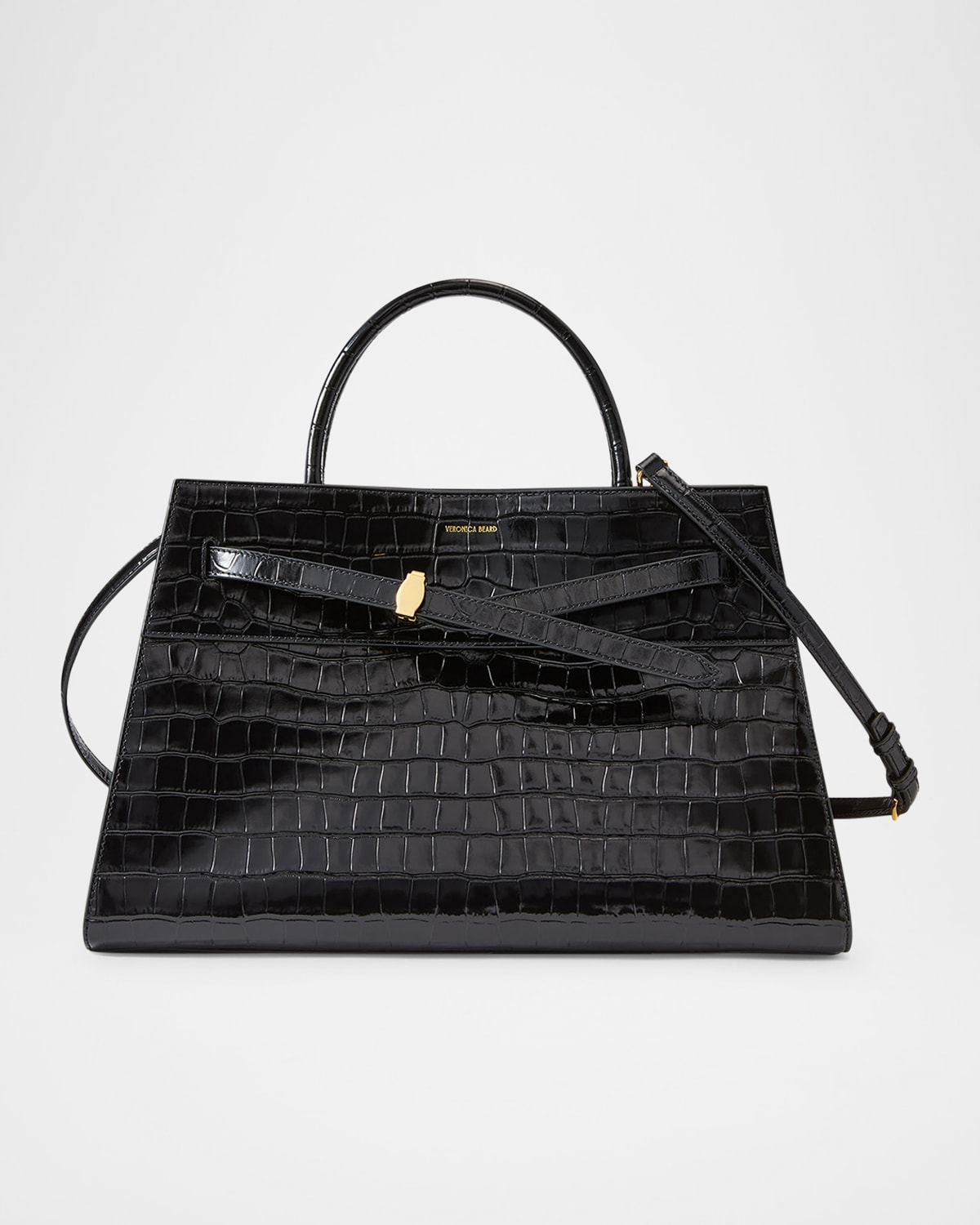 Veronica Beard Dash Belted Croc-embossed Leather Shoulder Bag In Pattern