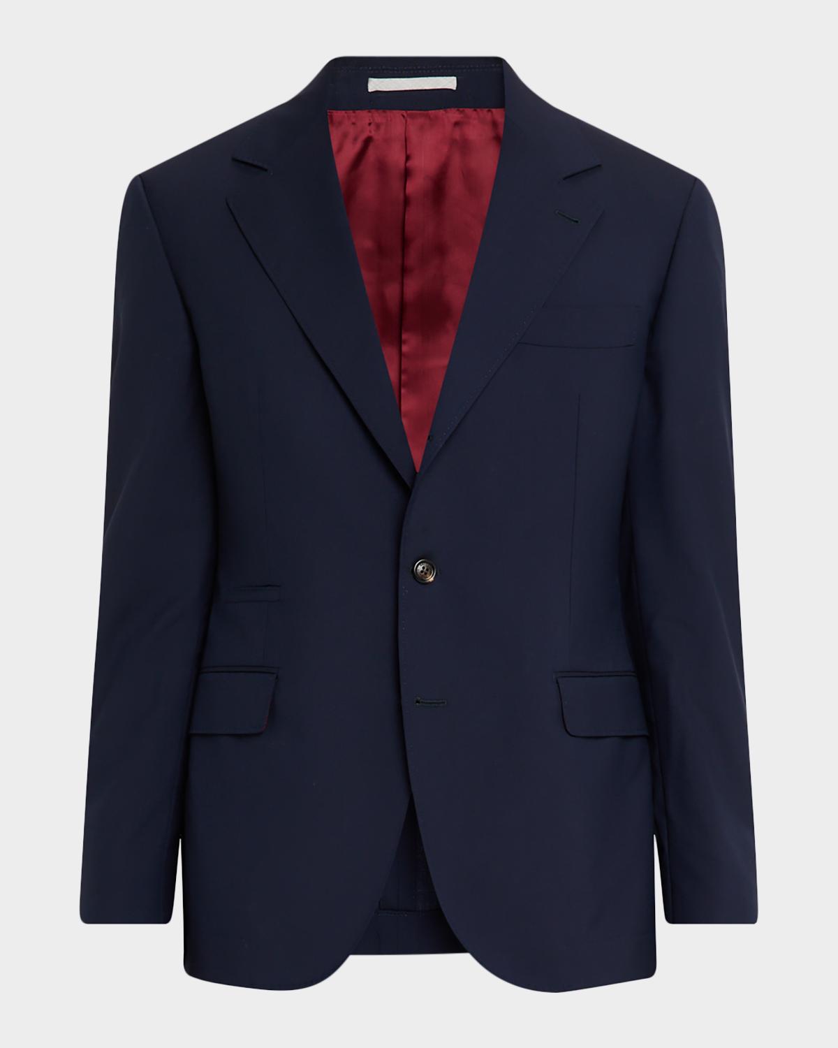 Men's Sharkskin Virgin Wool Single-Breasted Blazer
