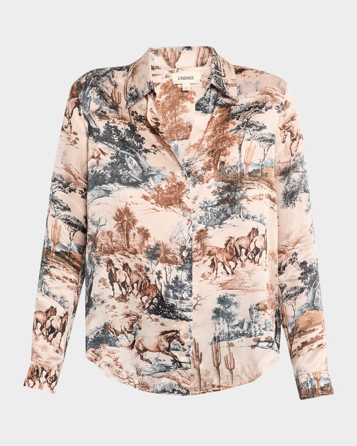 L'agence Western Toile Maia Lace Button-front Blouse In Brown