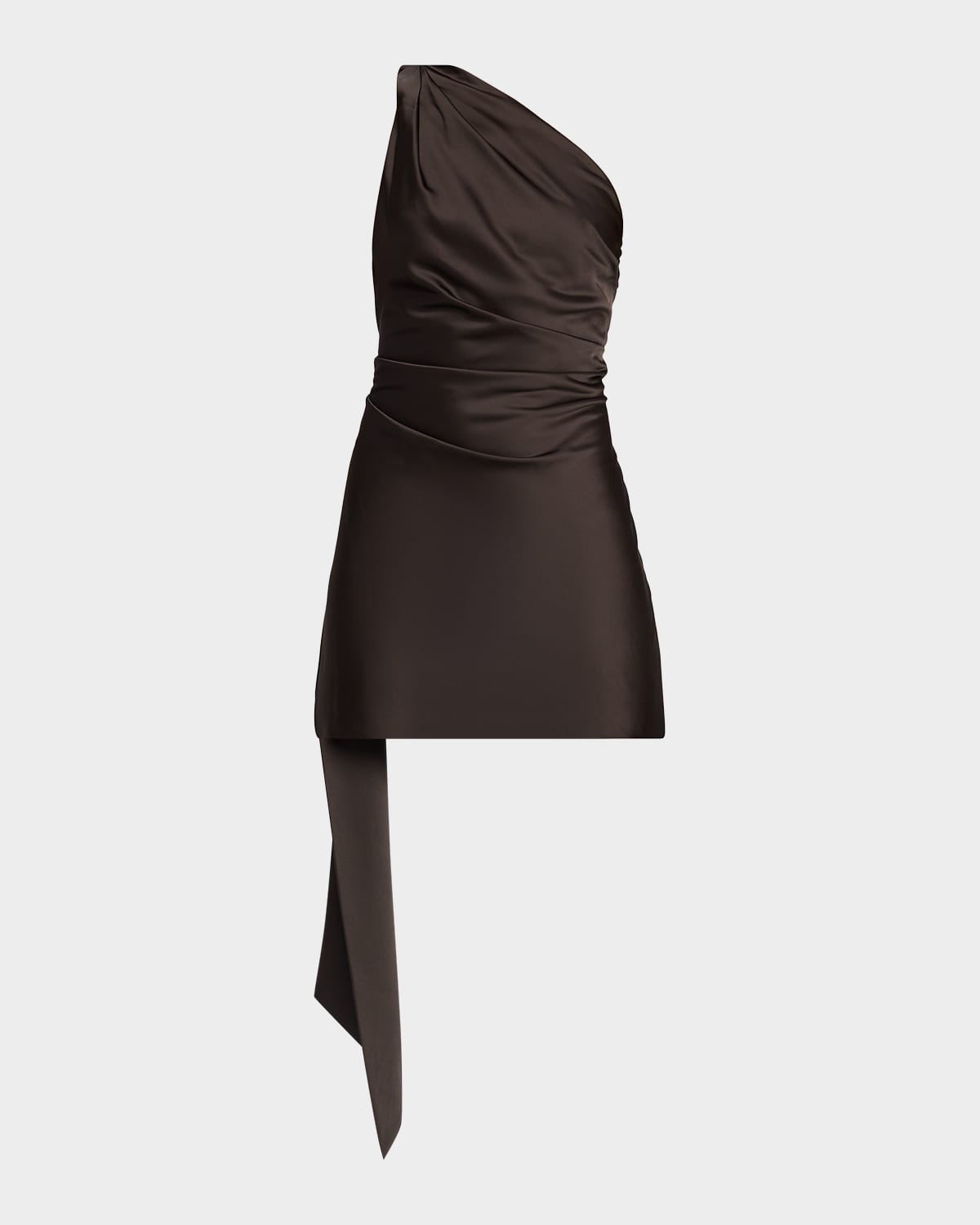 Significant Other Nadia One-shoulder Draped Mini Dress In Brown