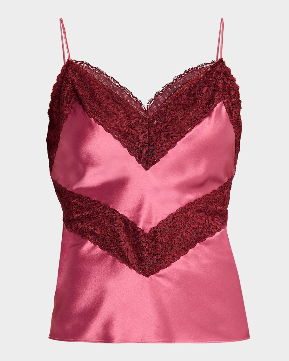 Loveshackfancy Brimsley Lace-trim Silk Camisole Top In Multi