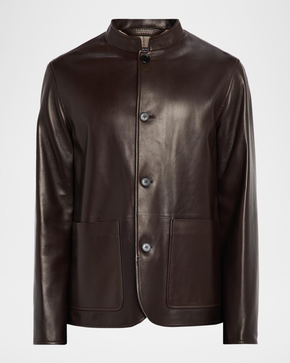 Dunhill Nehru-collar Leather Driving Jacket In Brown