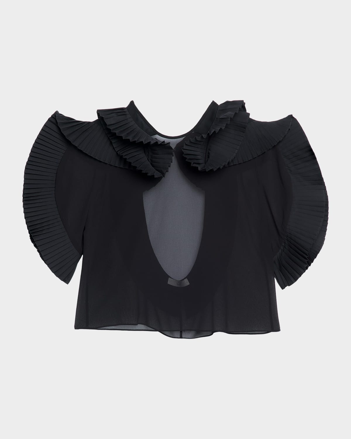 Co Plisse Ruffle Sheer Backless Top In Black