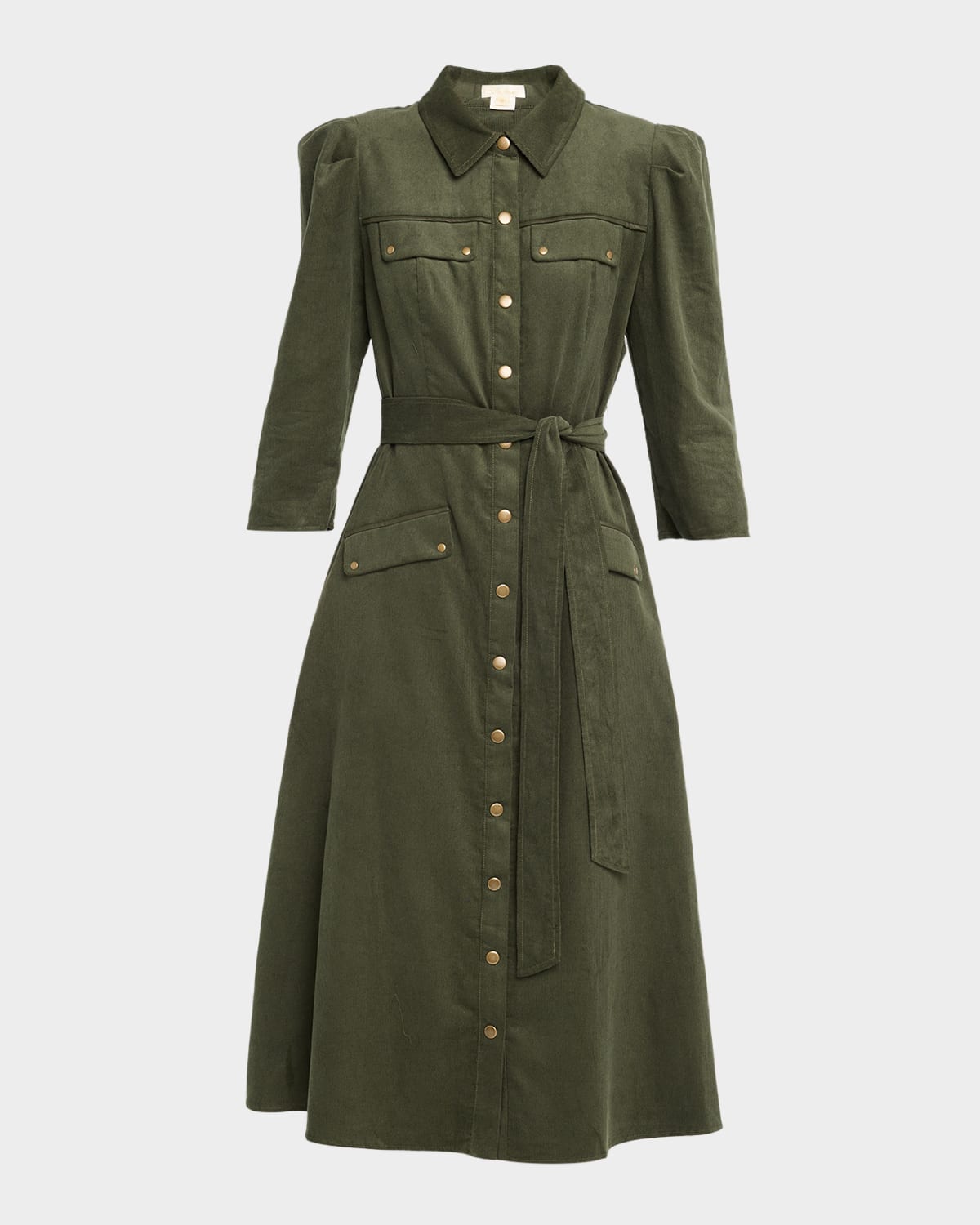 Shoshanna Amanda Cotton Corduroy Midi Shirtdress In Green