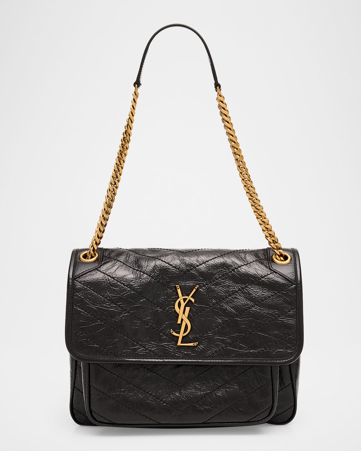 Saint Laurent Niki Medium Ysl Shoulder Bag In Vintage Leather In Orange