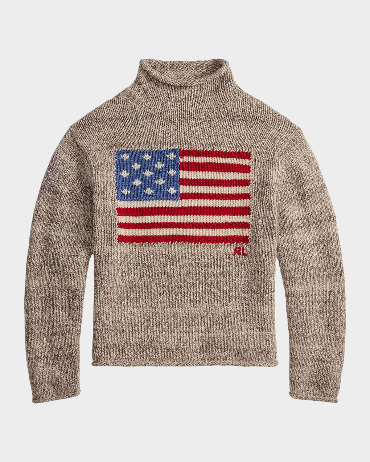 Polo Ralph Lauren Wool-blend Embroidered Flag Sweater In Brown