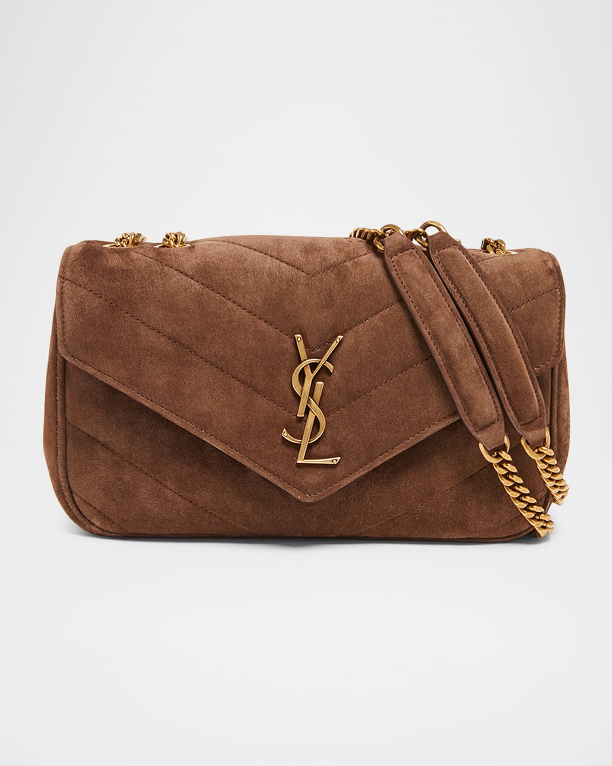 Saint Laurent Loulou Small Ysl Shoulder Bag In Matelasse Suede In Brown