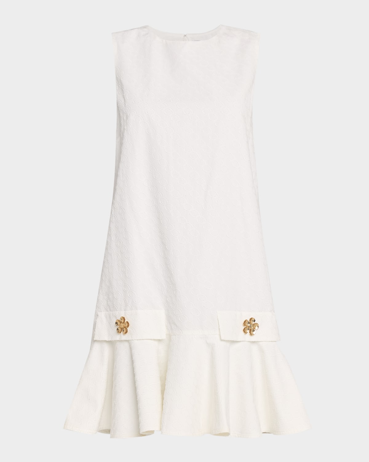 Oscar De La Renta Sleeveless Chainlink Jacquard Ruffle Mini Dress In White
