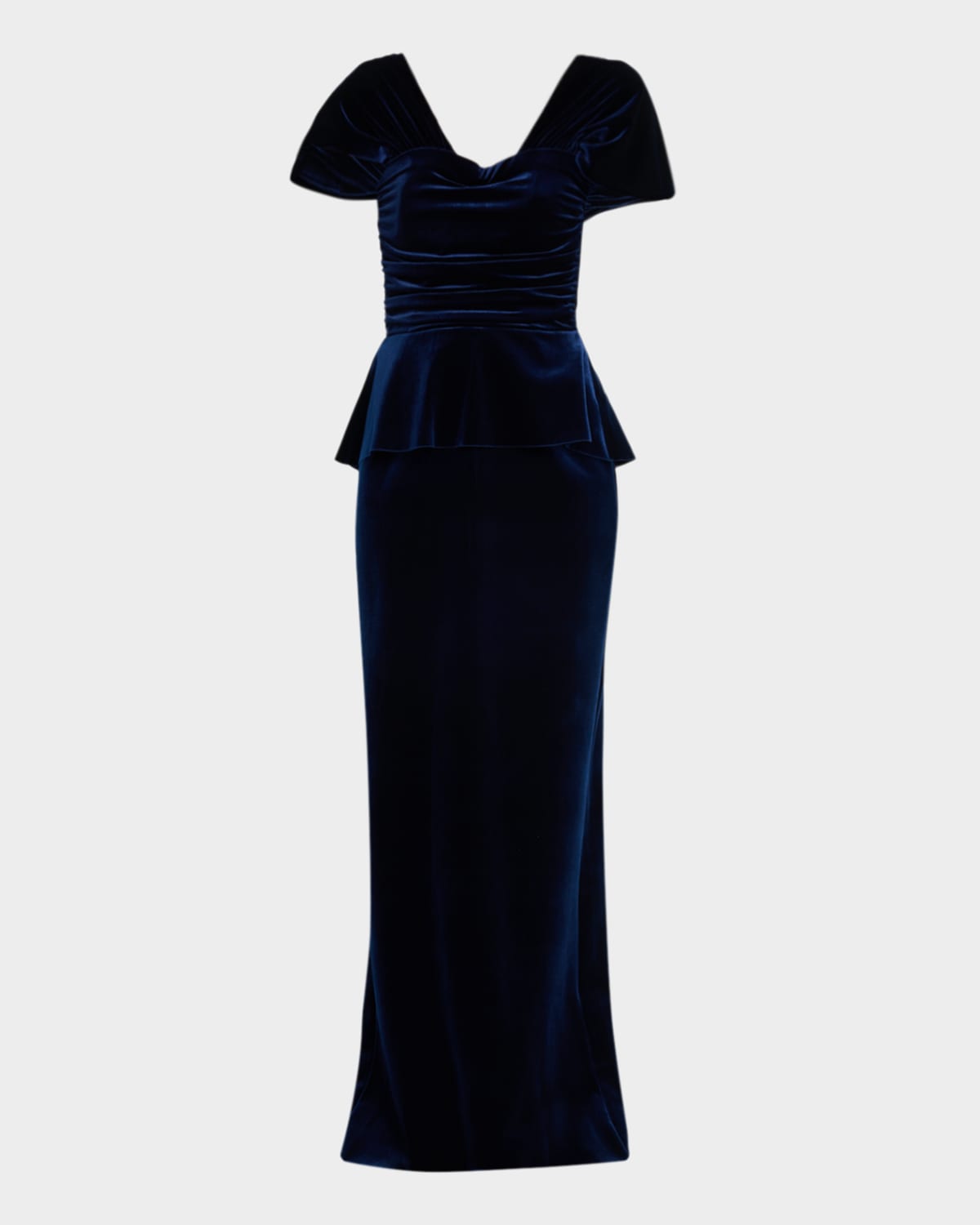 Chiara Boni La Petite Robe Vesina Peplum Velvet Column Gown In Black