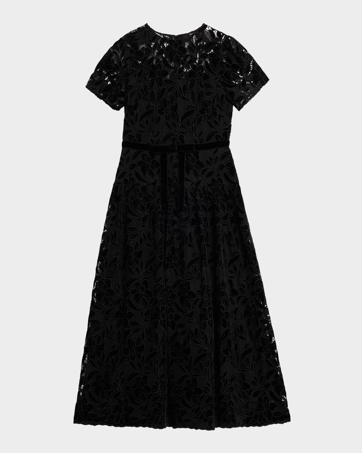 Shoshanna Farah Puff-sleeve Velvet Lace Midi Dress In Black