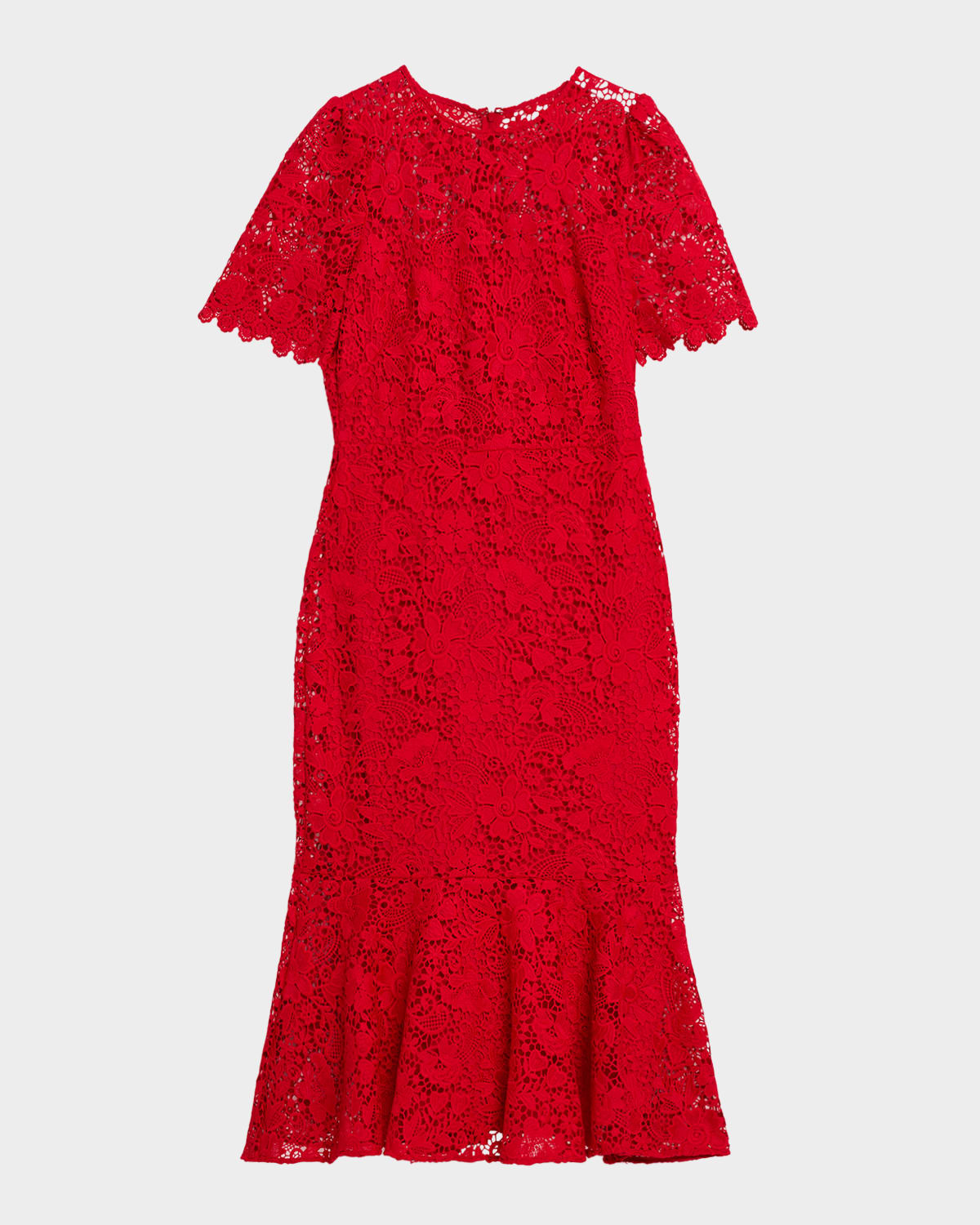 Shoshanna Darcy Floral Lace Flounce Midi Dress In Red