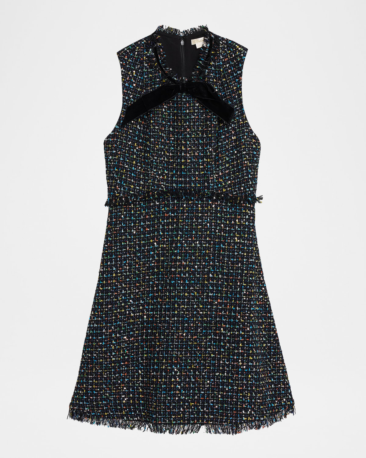 Shoshanna Alicia Bow-front Shimmer Tweed Mini Dress In Black