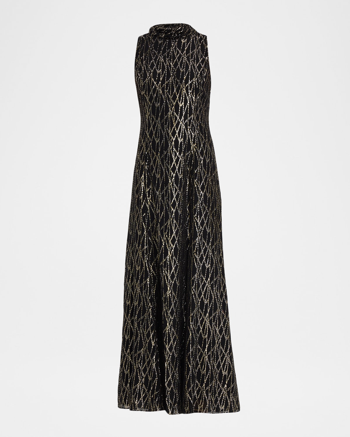 Shoshanna Flora Metallic Mock-neck Maxi Dress In Black