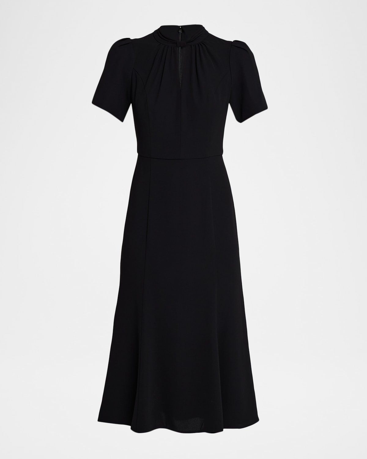 Shoshanna Allegra Cutout Puff-sleeve Crepe Midi Dress In Black