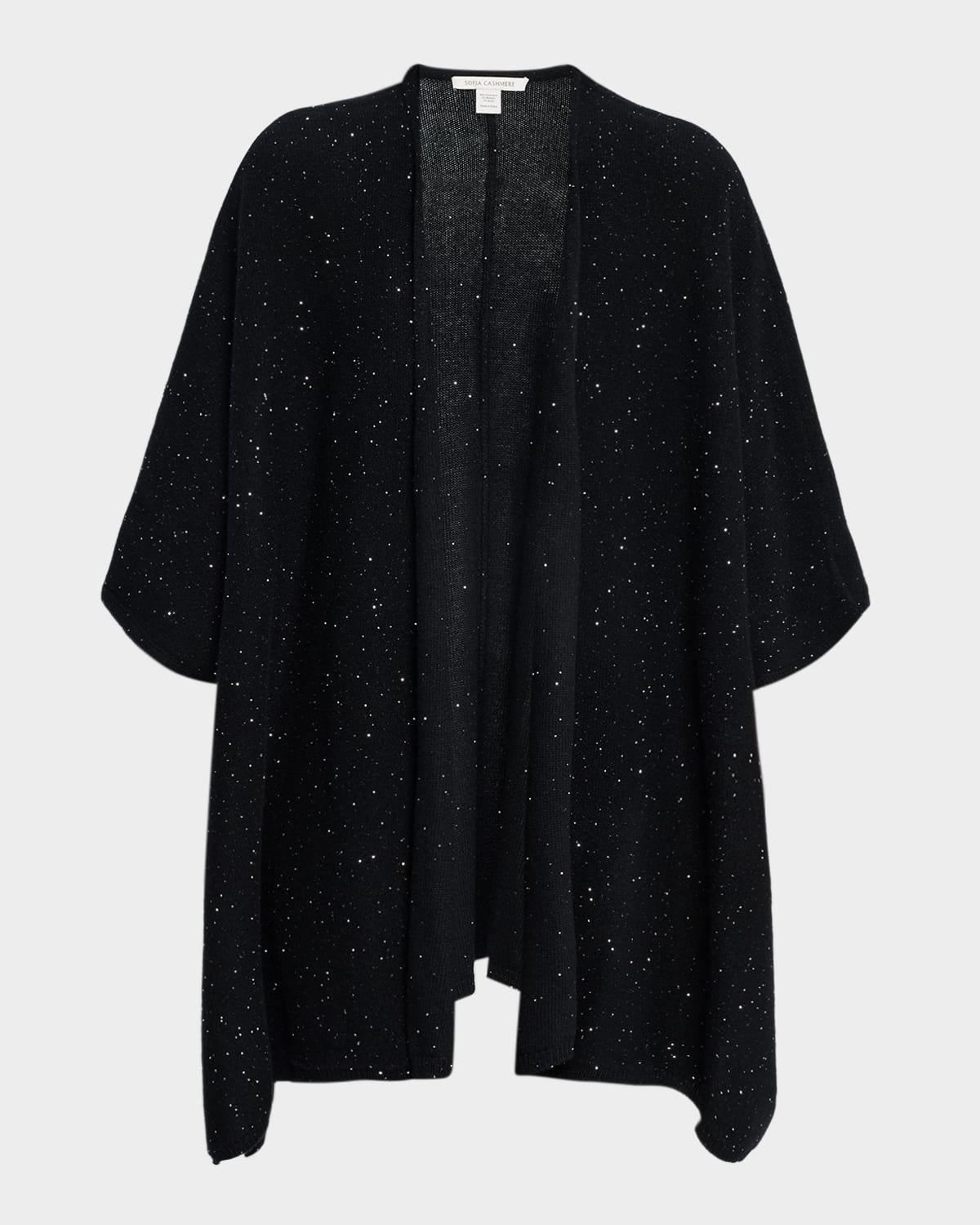 Sofia Cashmere Sequin Cashmere Knit Cape In Black