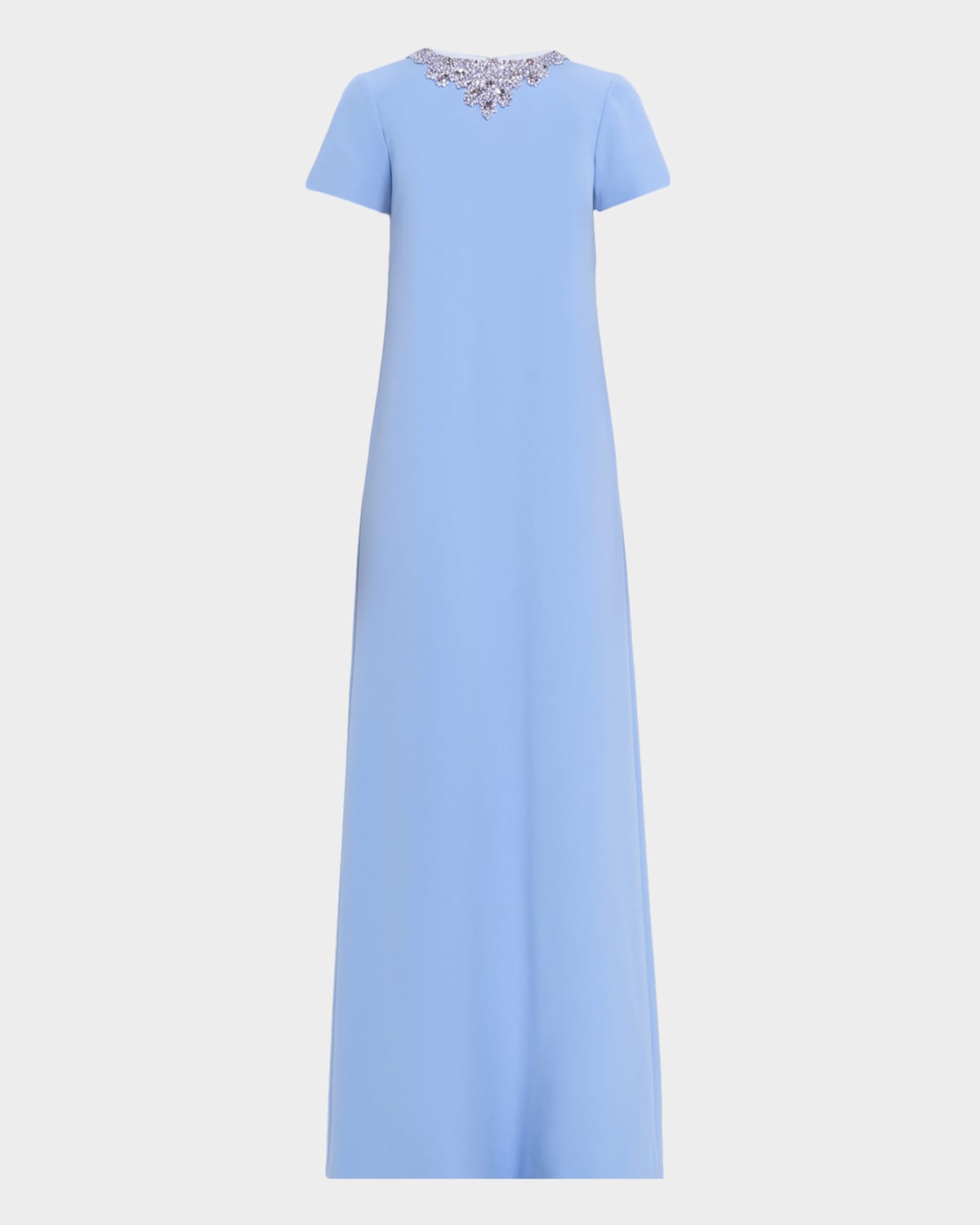 Pamella Roland Embellished Neckline Crepe A-line Gown In Blue