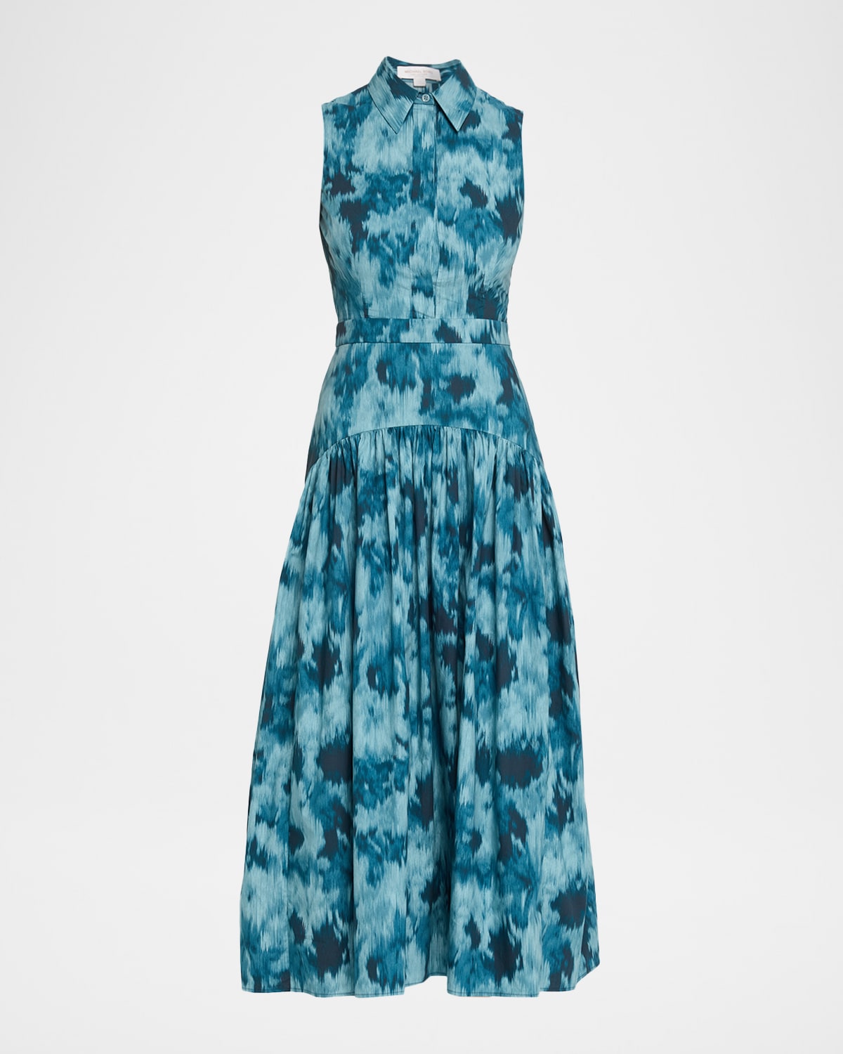 Michael Kors Sleeveless Abstract-print Midi Shirtdress In Blue