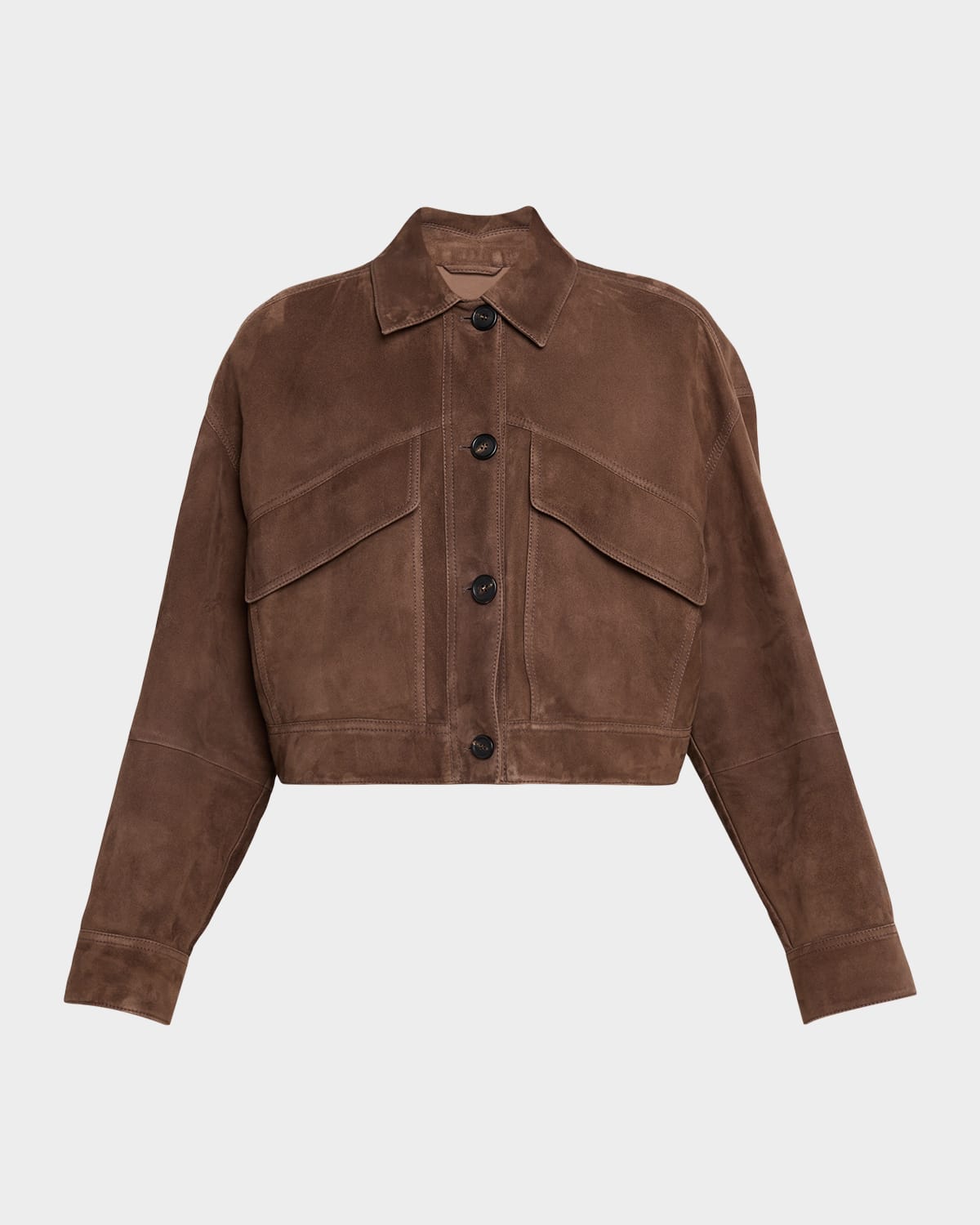 Brunello Cucinelli Couture Suede Crop Shirt Jacket In Brown