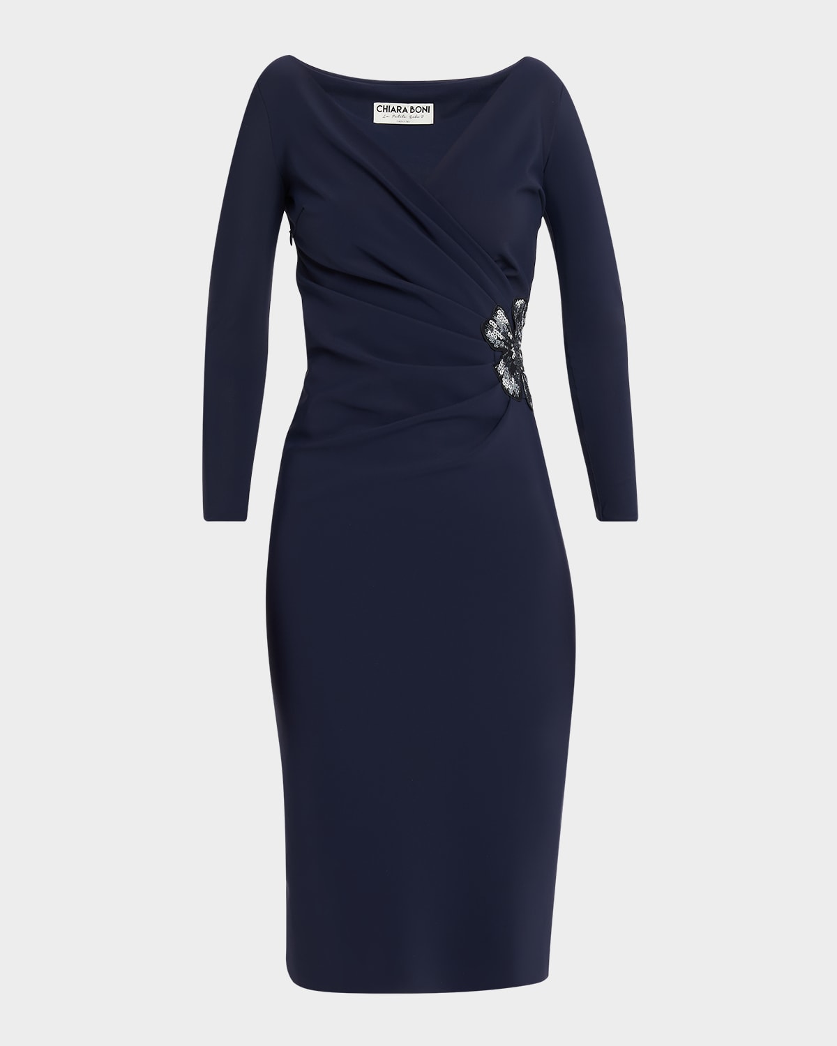 Chiara Boni La Petite Robe Onori Long Sleeve Sequin Flower Midi Dress