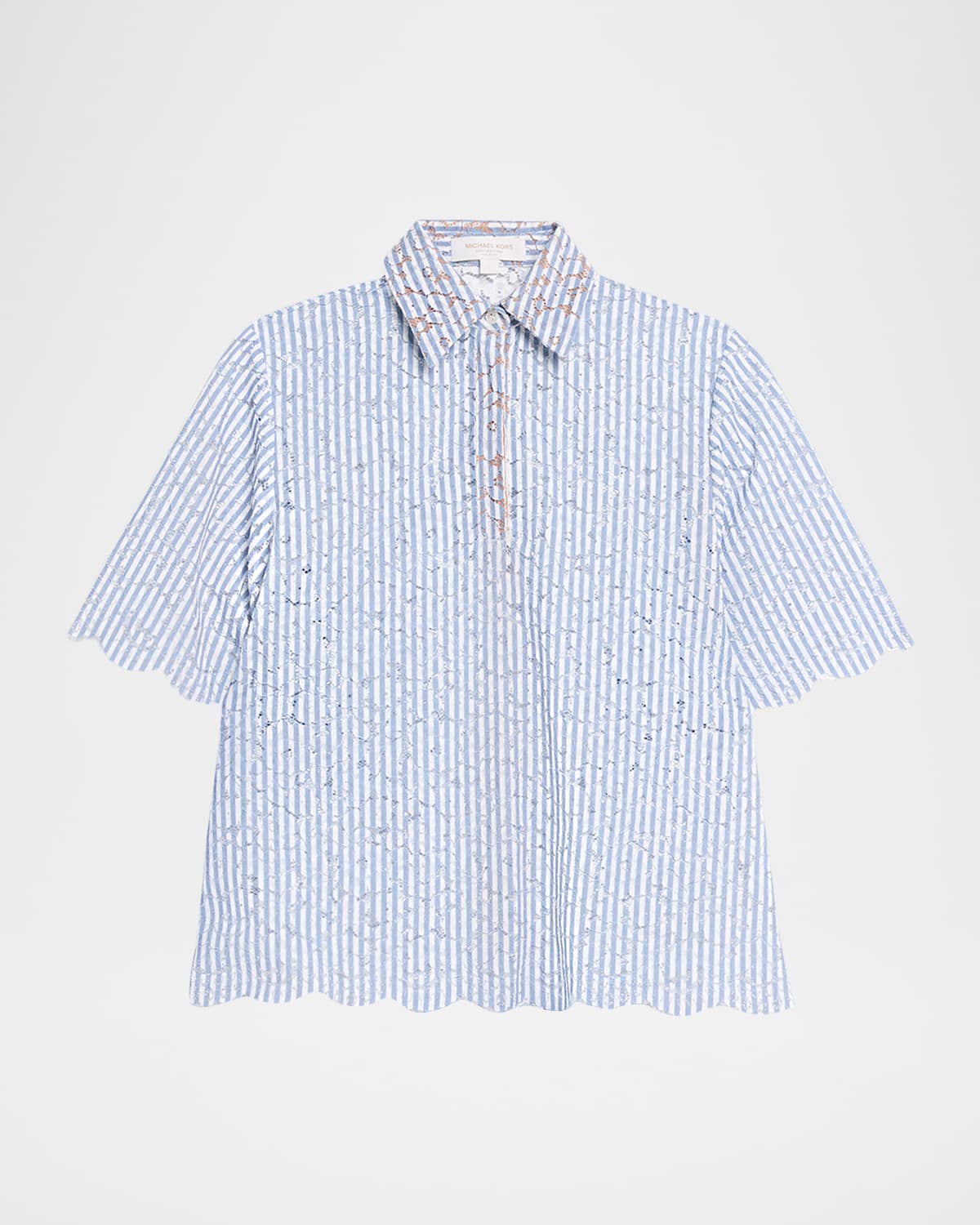 Michael Kors Striped Lace Button-down Shirt In Blue