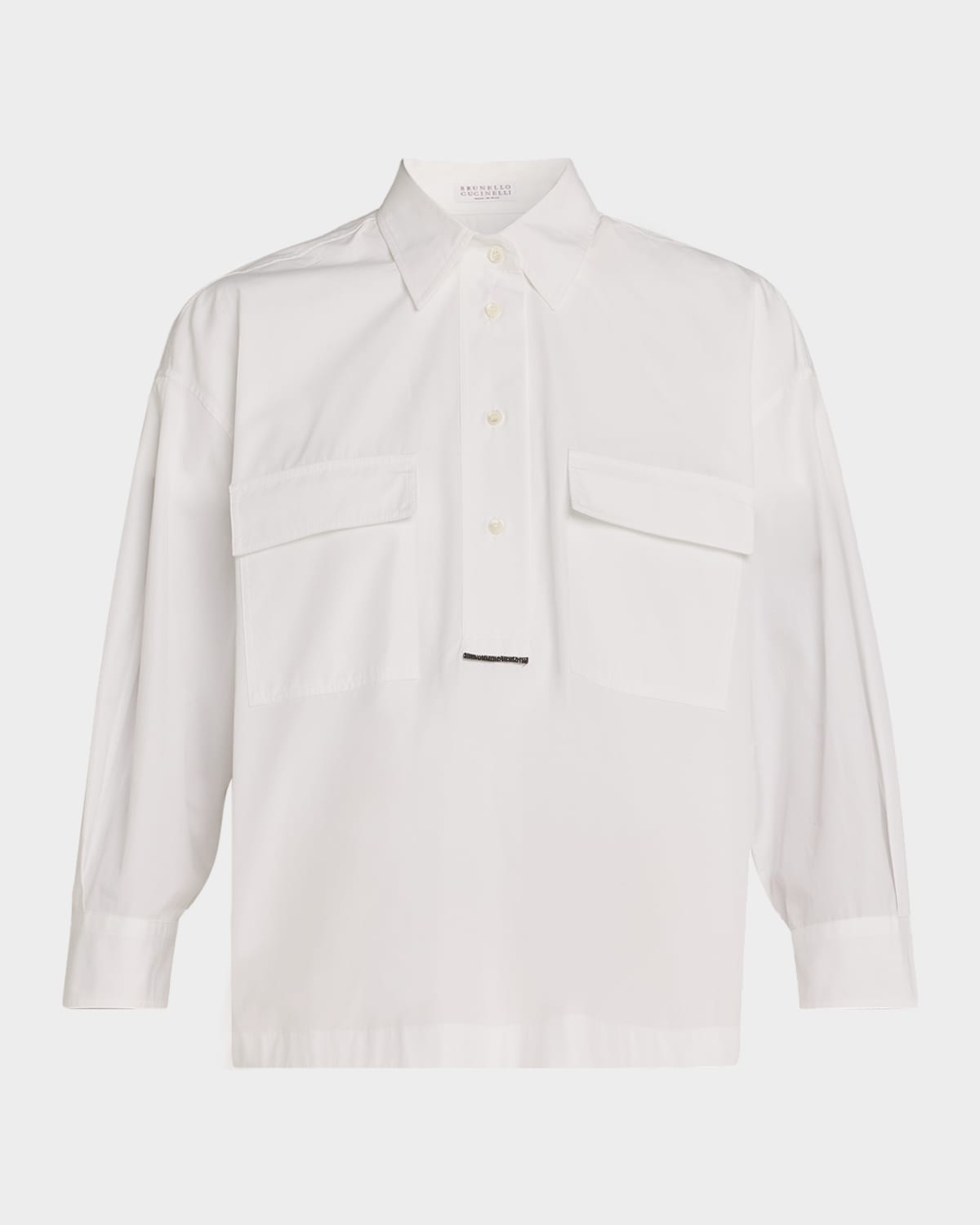 Brunello Cucinelli Monili-trim Matte Poplin Button-down Shirt In White