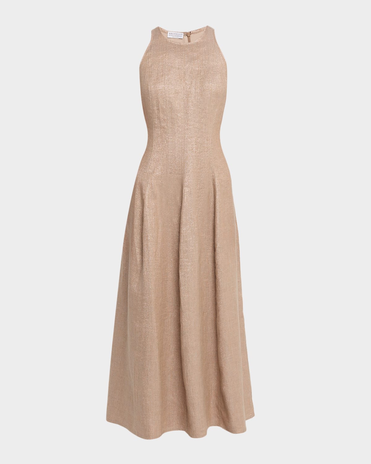 Brunello Cucinelli Metallic Linen Sleeveless Ankle Dress In Pink