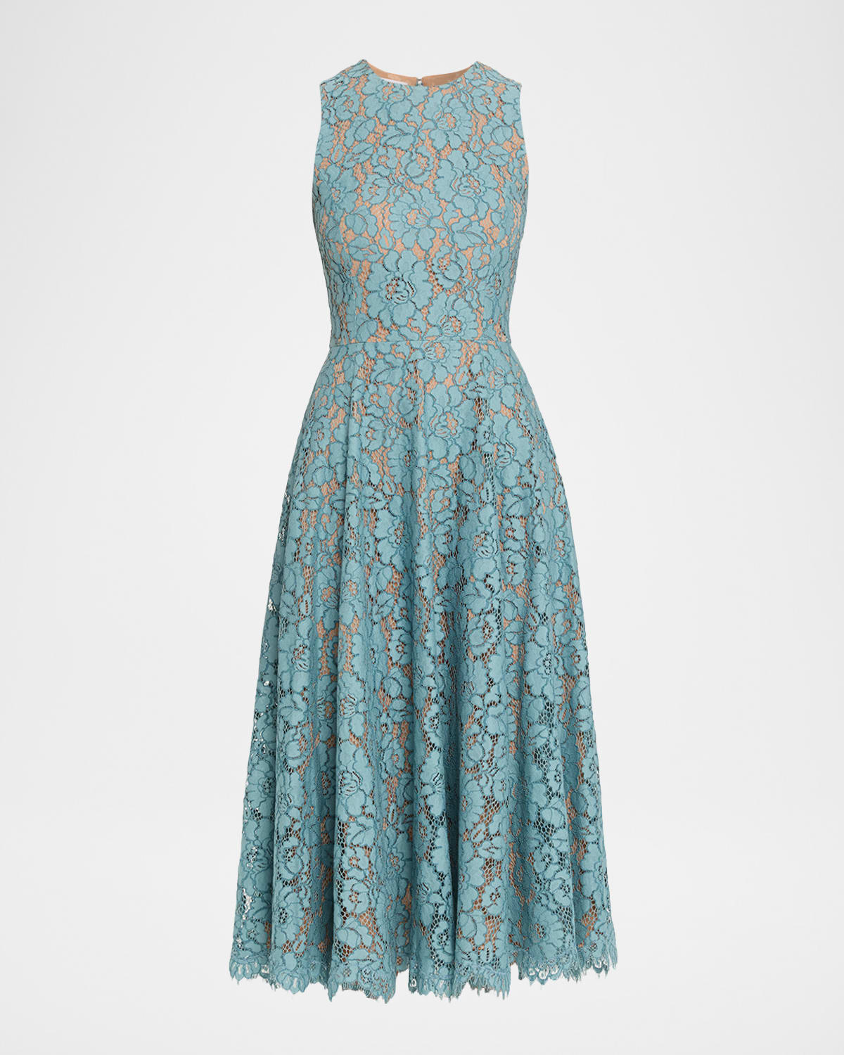 Michael Kors Sleeveless Floral Lace A-line Midi Dress In Blue