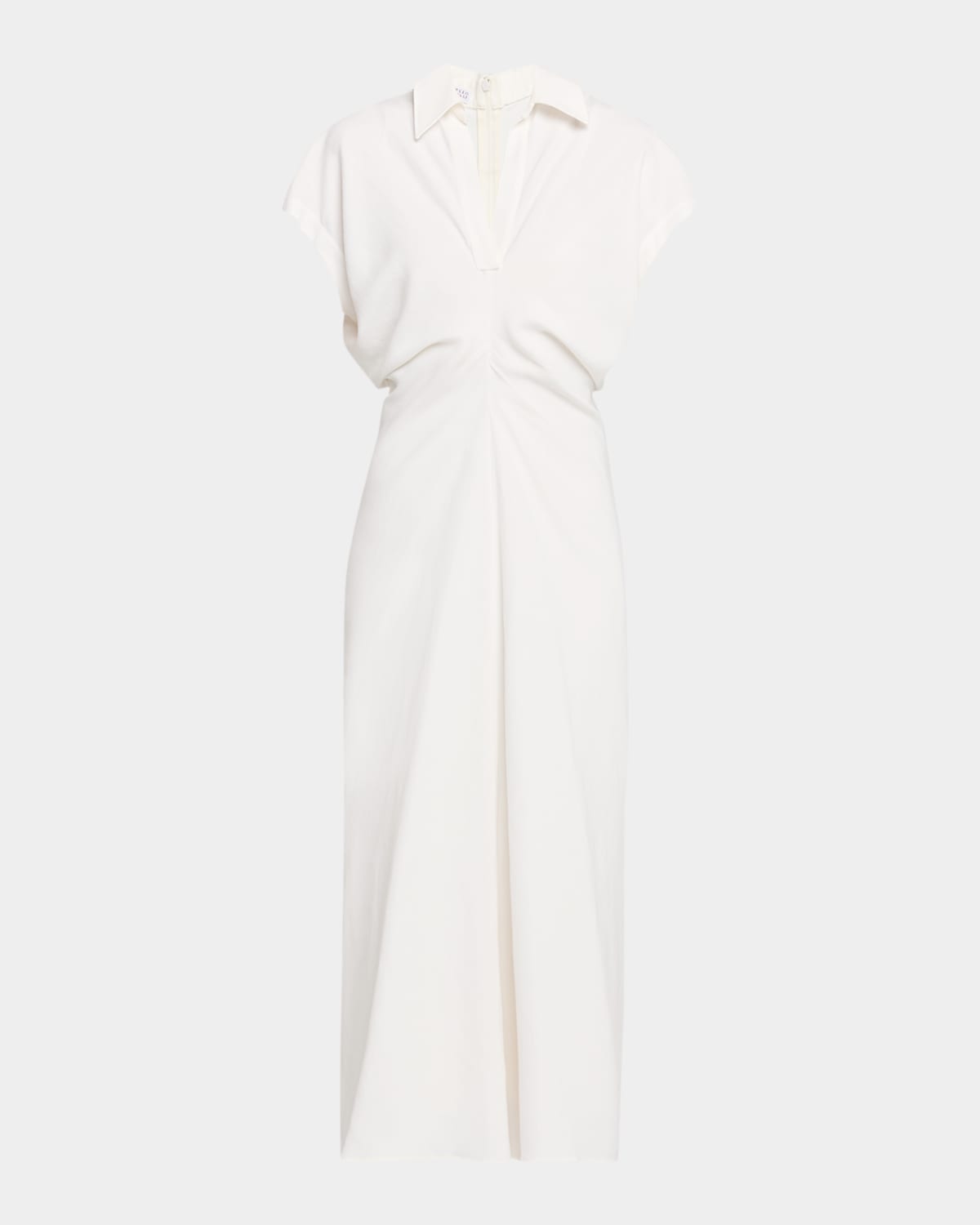 Brunello Cucinelli Draped Linen Twill Ankle Polo Dress With Monili Trim In White