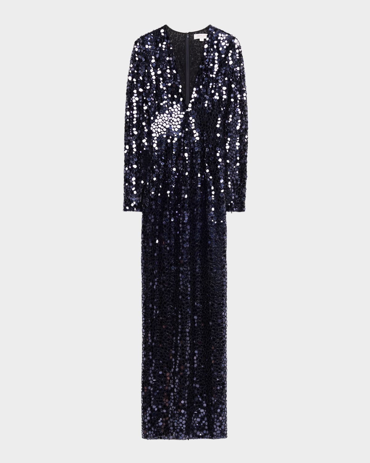 Michael Kors Deep V-neck Mirror Column Gown In Blue