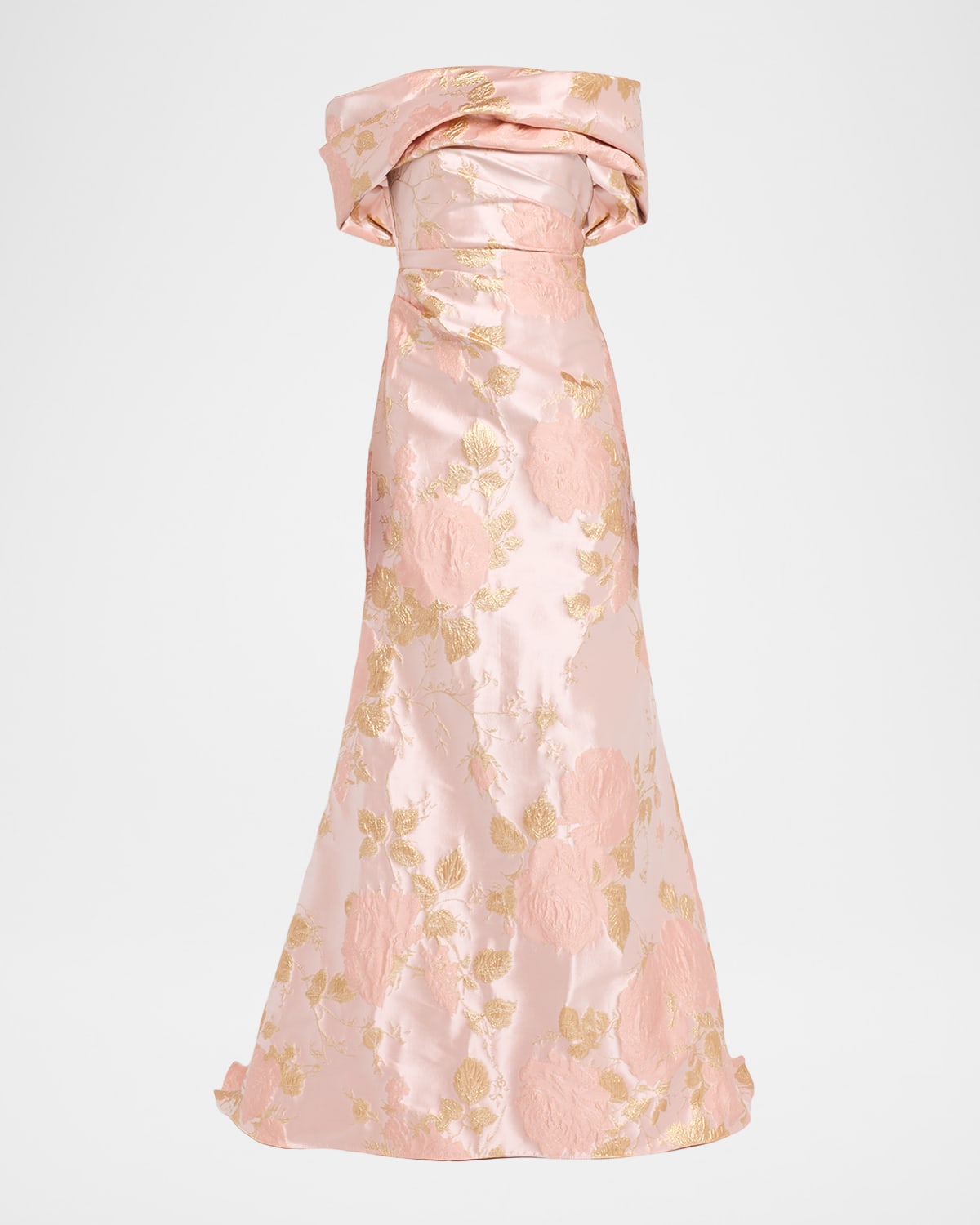 Pamella Roland Metallic Floral Jacquard Off-The-Shoulder Gown
