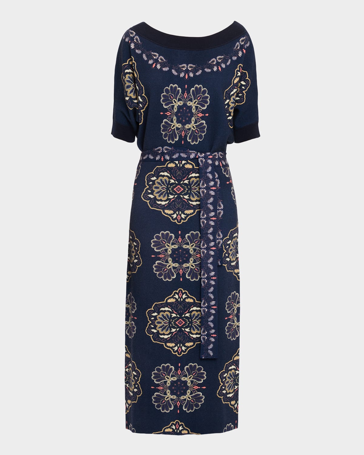 Figue Kristi Medallion-print Wool-cashmere Midi Sweater Dress In Blue