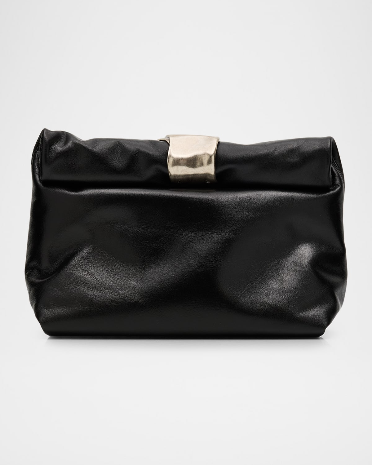Staud Rolled Cuff-embellished Leather Clutch Bag In Black