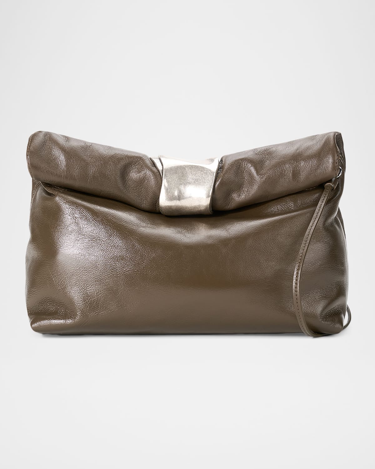 Staud Rolled Cuff-embellished Leather Clutch Bag In Brown