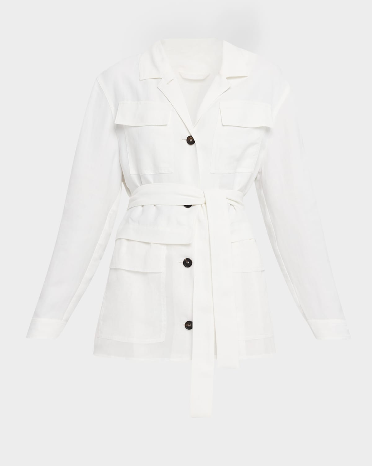 Brunello Cucinelli Mixed-media Belted Safari Jacket In White