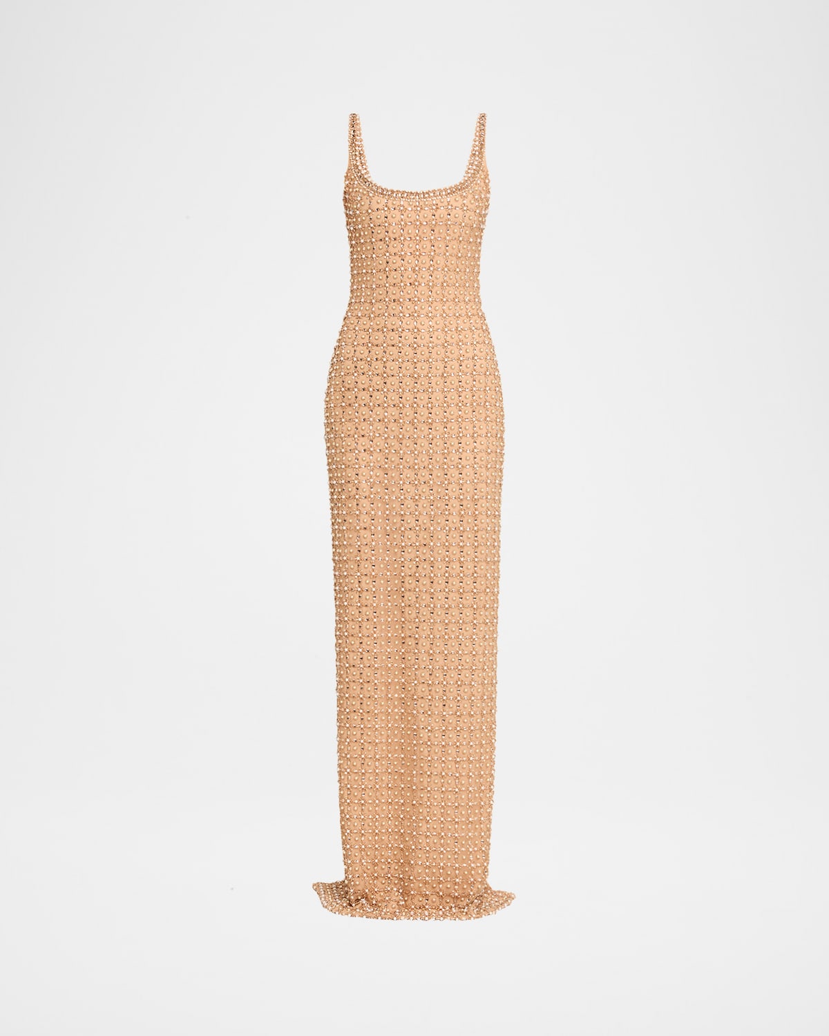 Pamella Roland Crystal Embroidered Tulle Column Gown In Brown