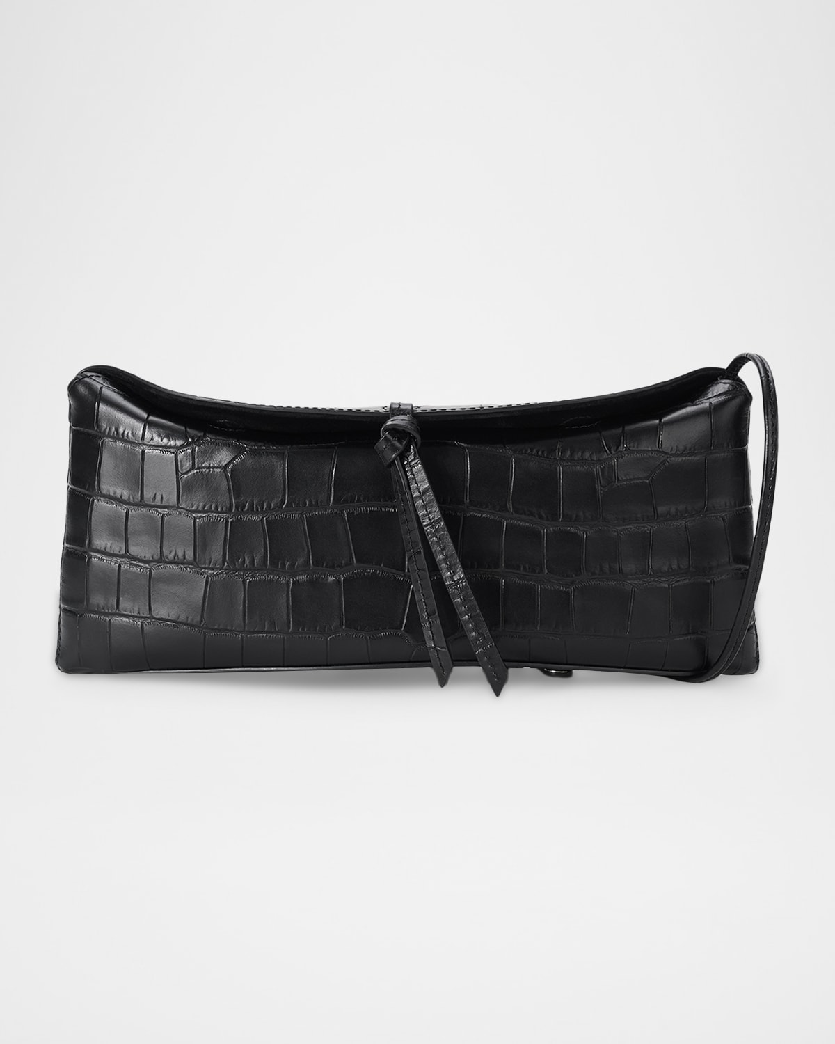 STAUD Eve Croc-Embossed Leather Clutch Bag